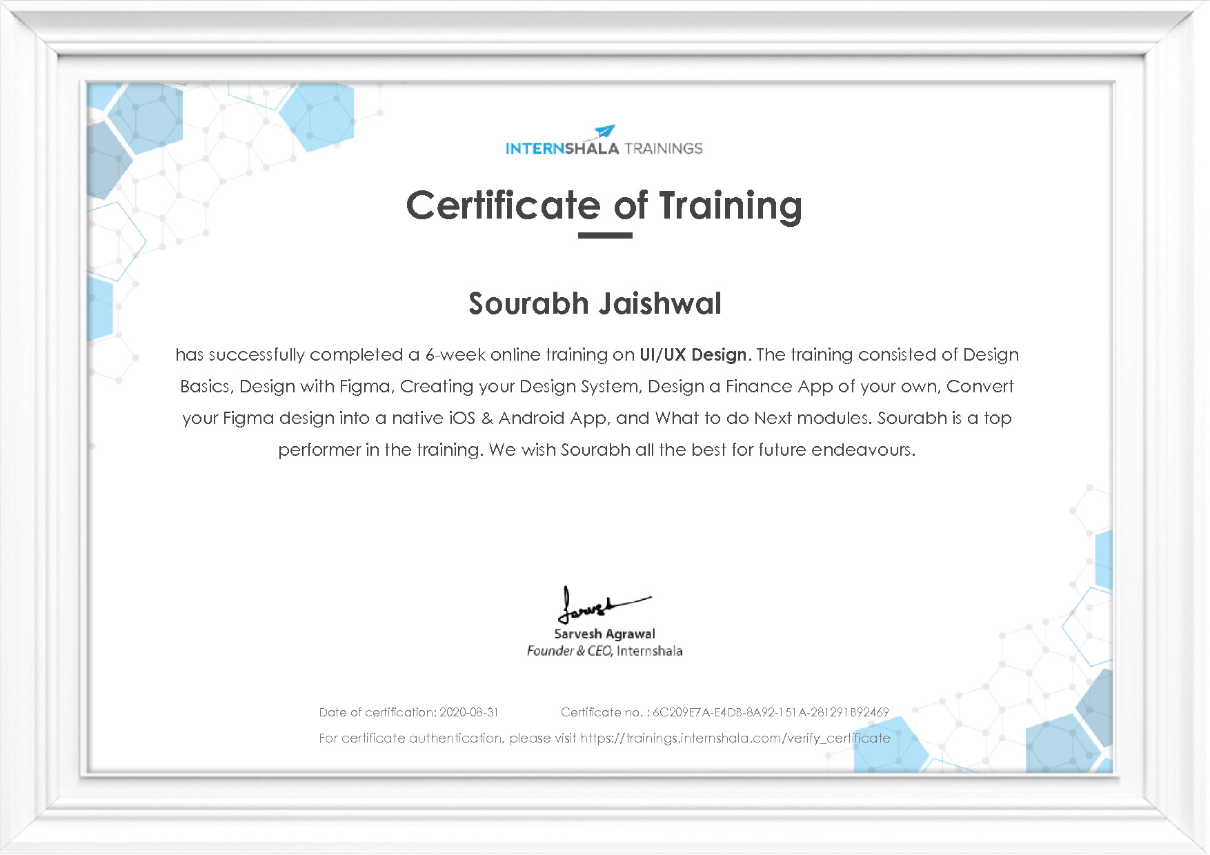 Certificate of completion