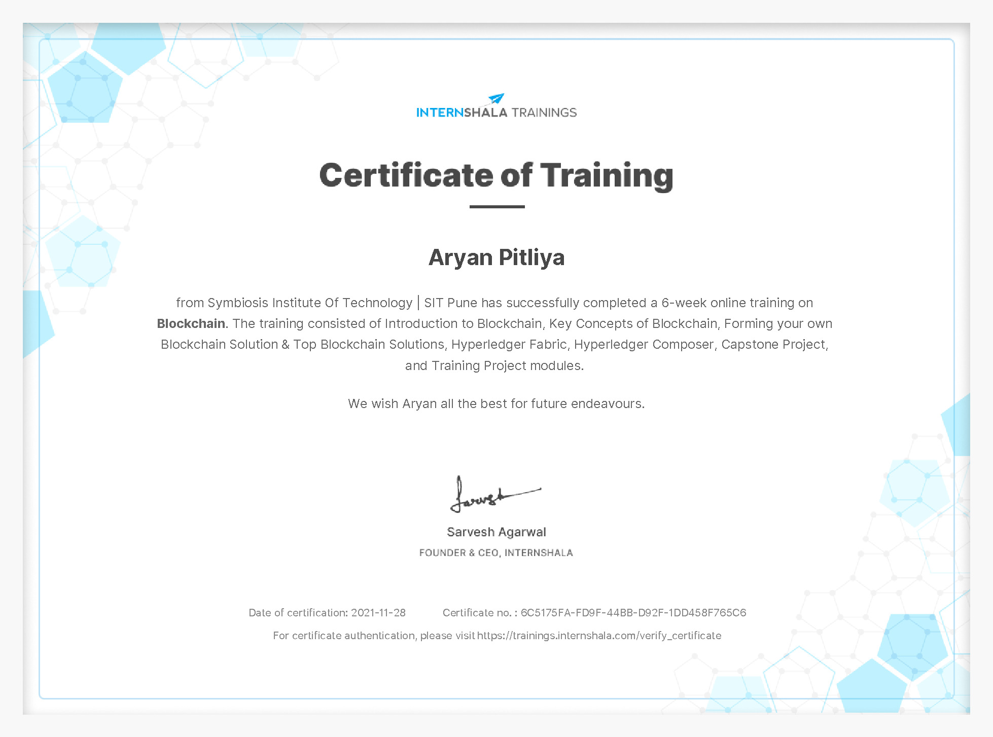 Certificate of completion