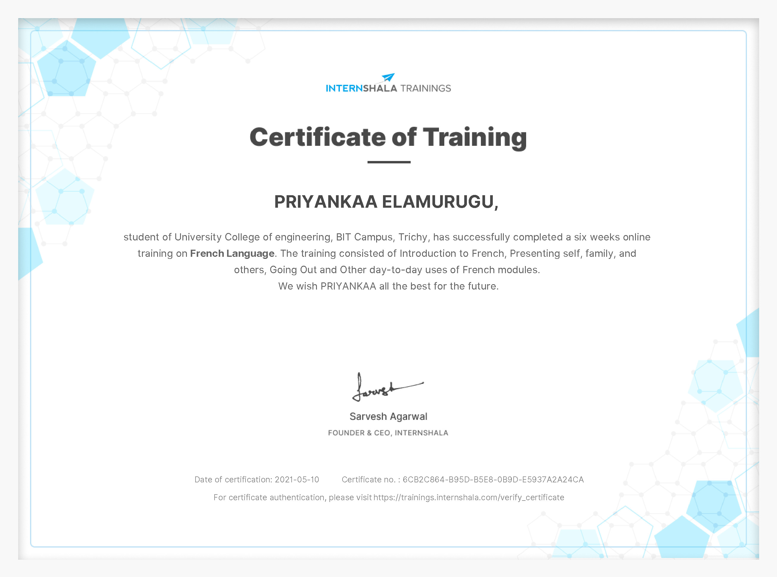 Certificate of completion