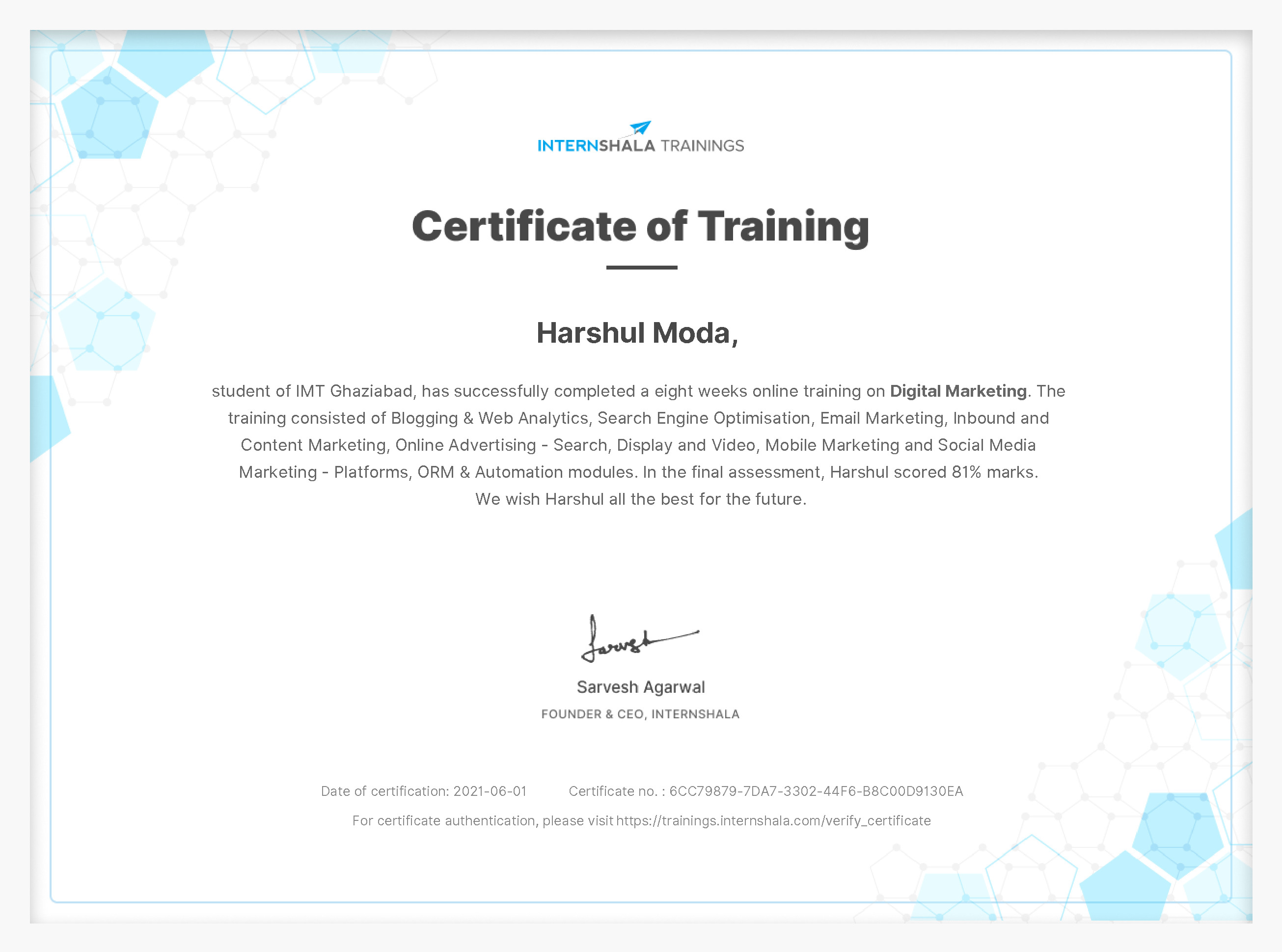 Certificate of completion