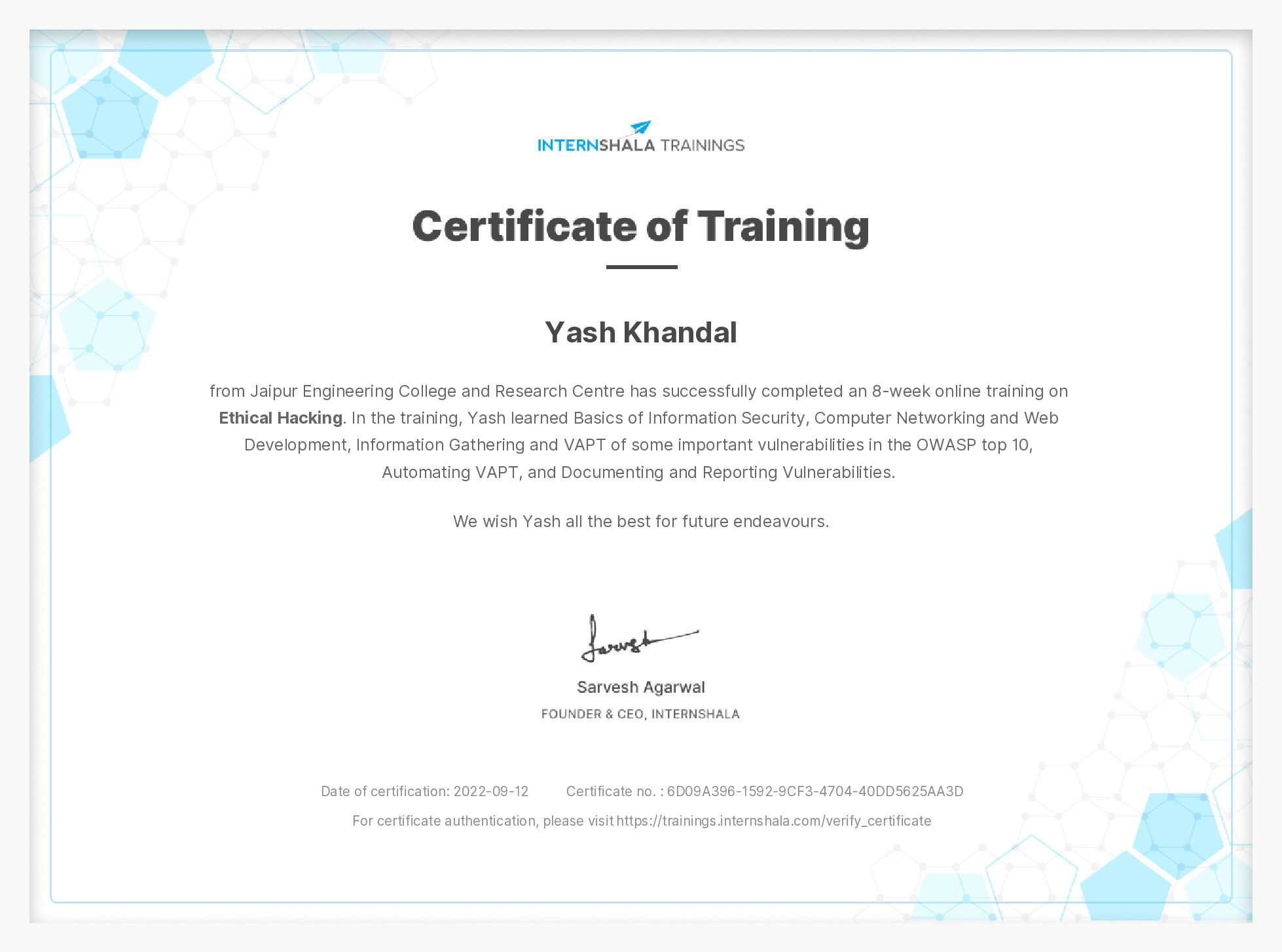 Certificate of completion