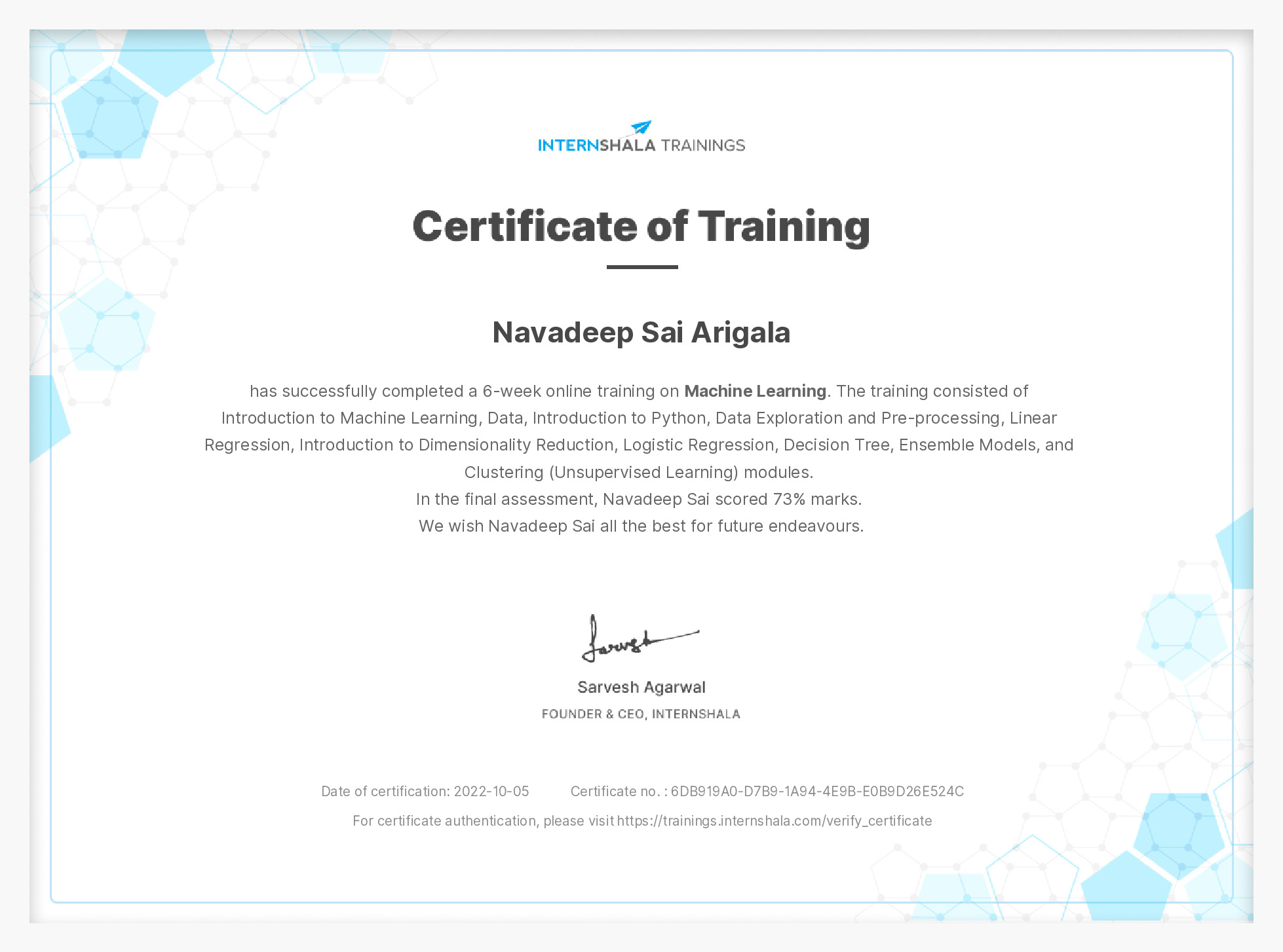 Certificate of completion