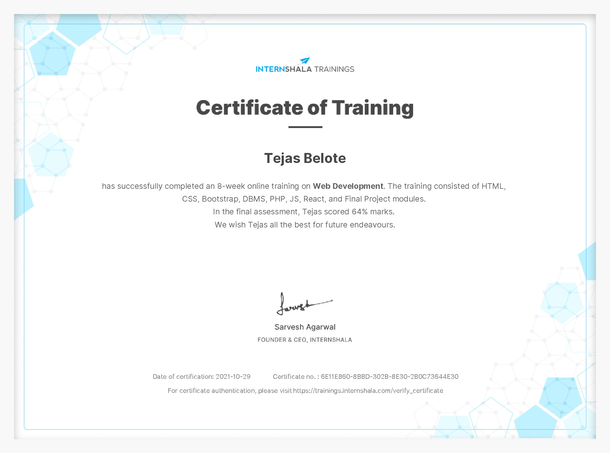 Certificate of completion