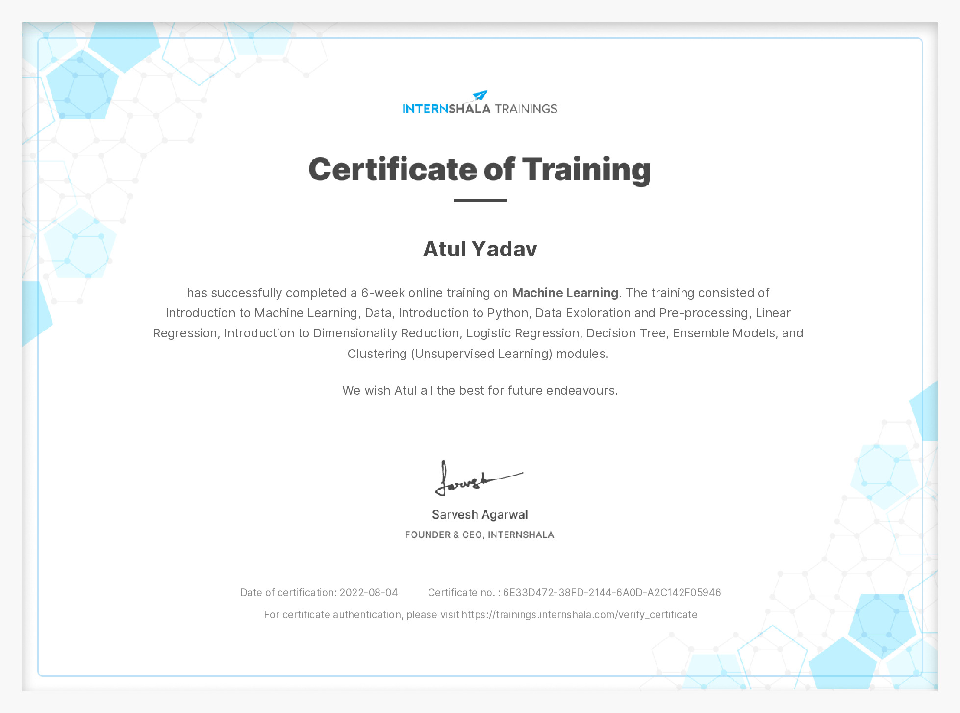 Certificate of completion