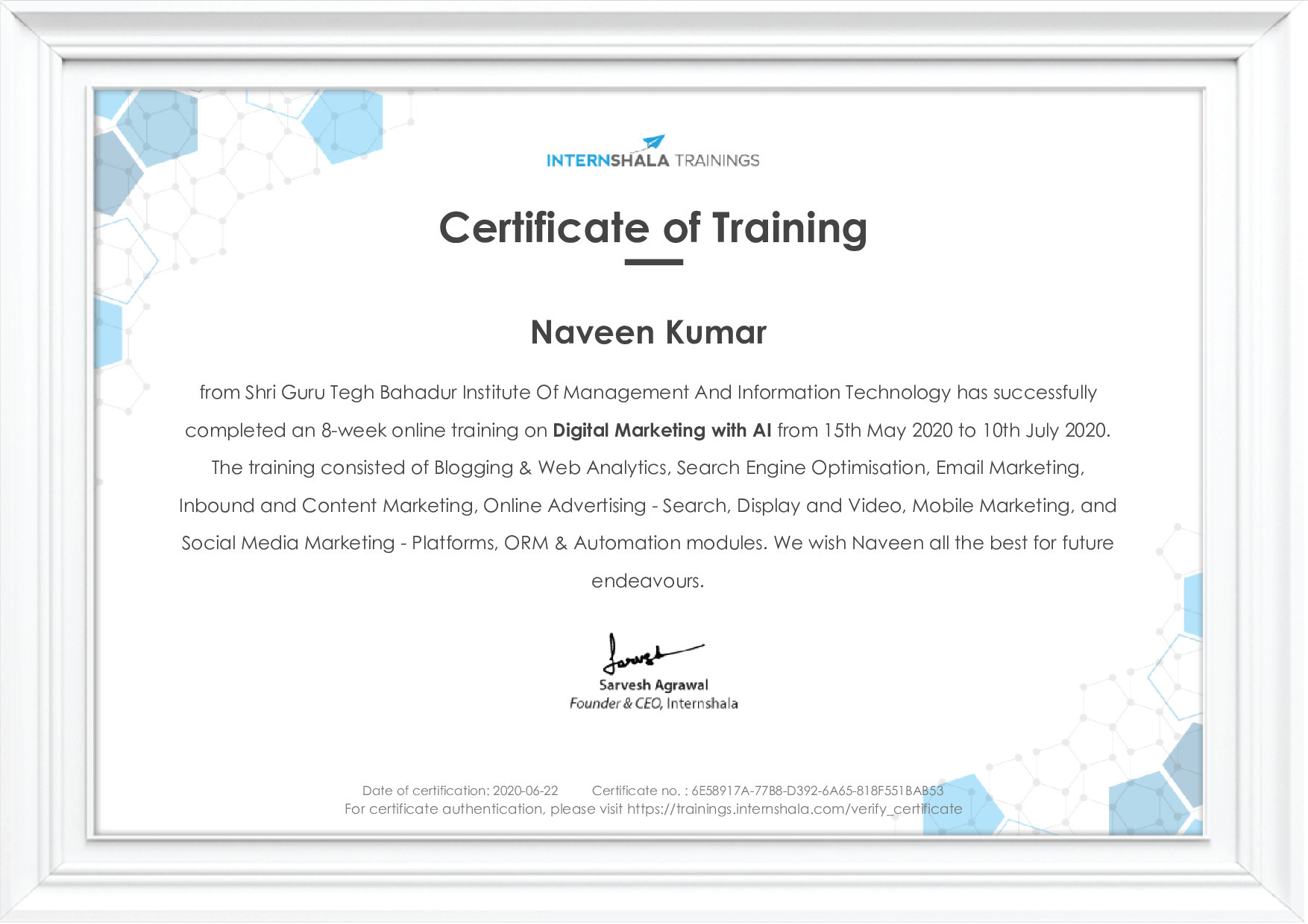 Certificate of completion