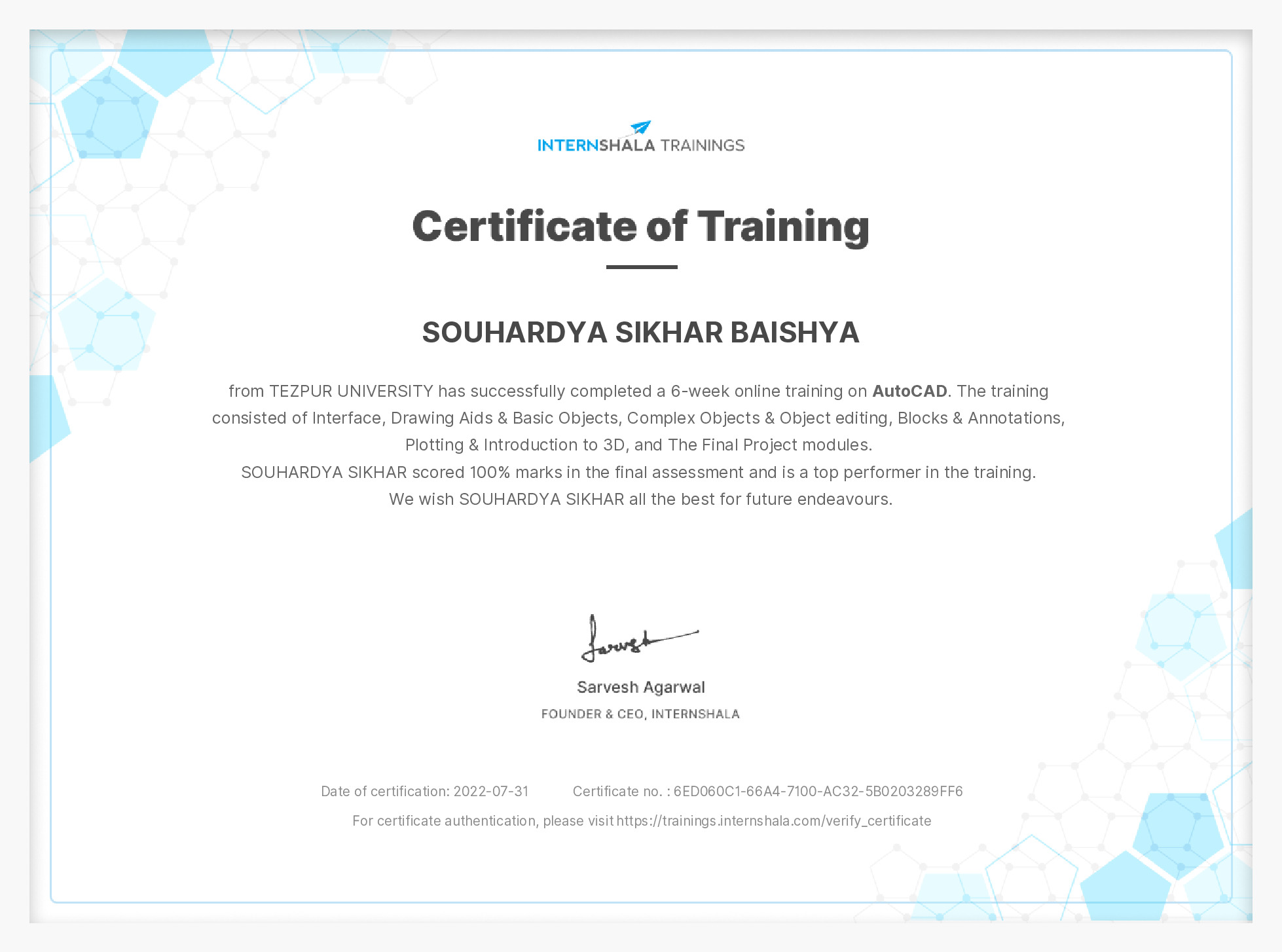 Certificate of completion