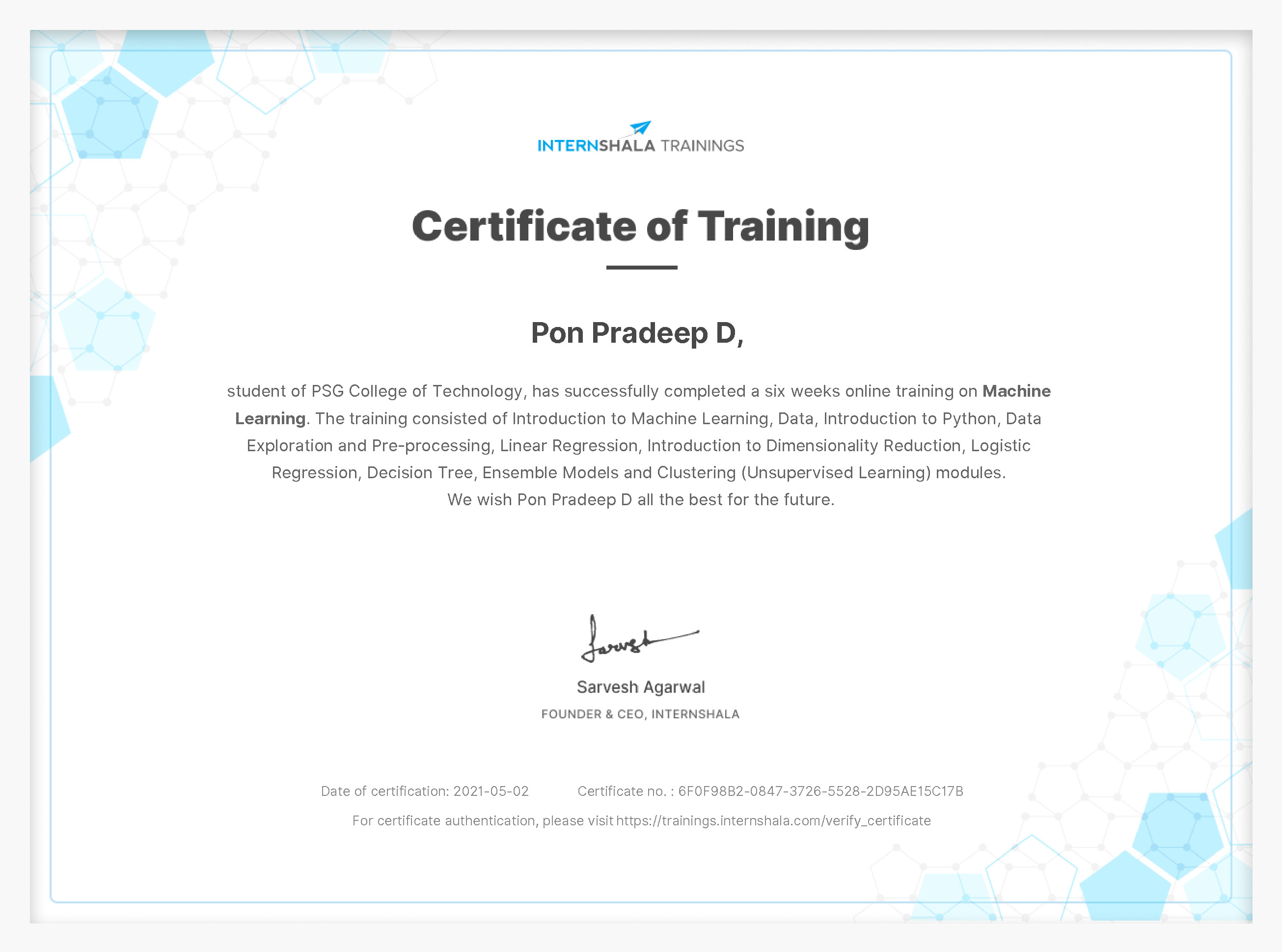 Certificate of completion