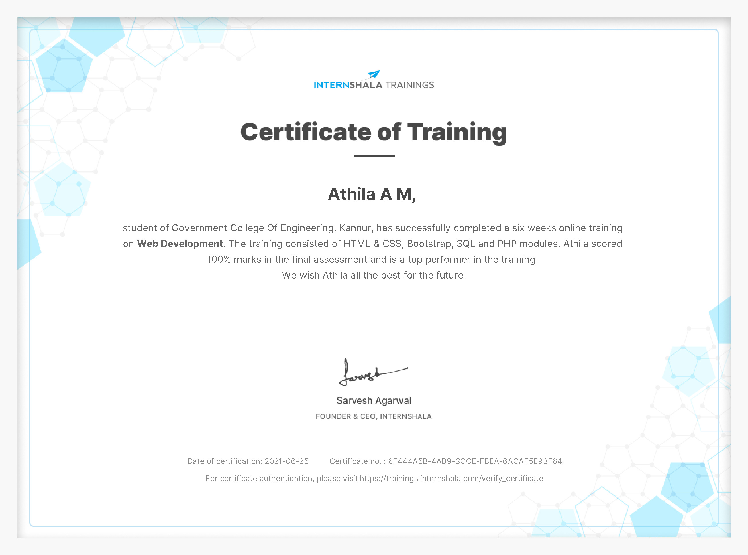 Certificate of completion