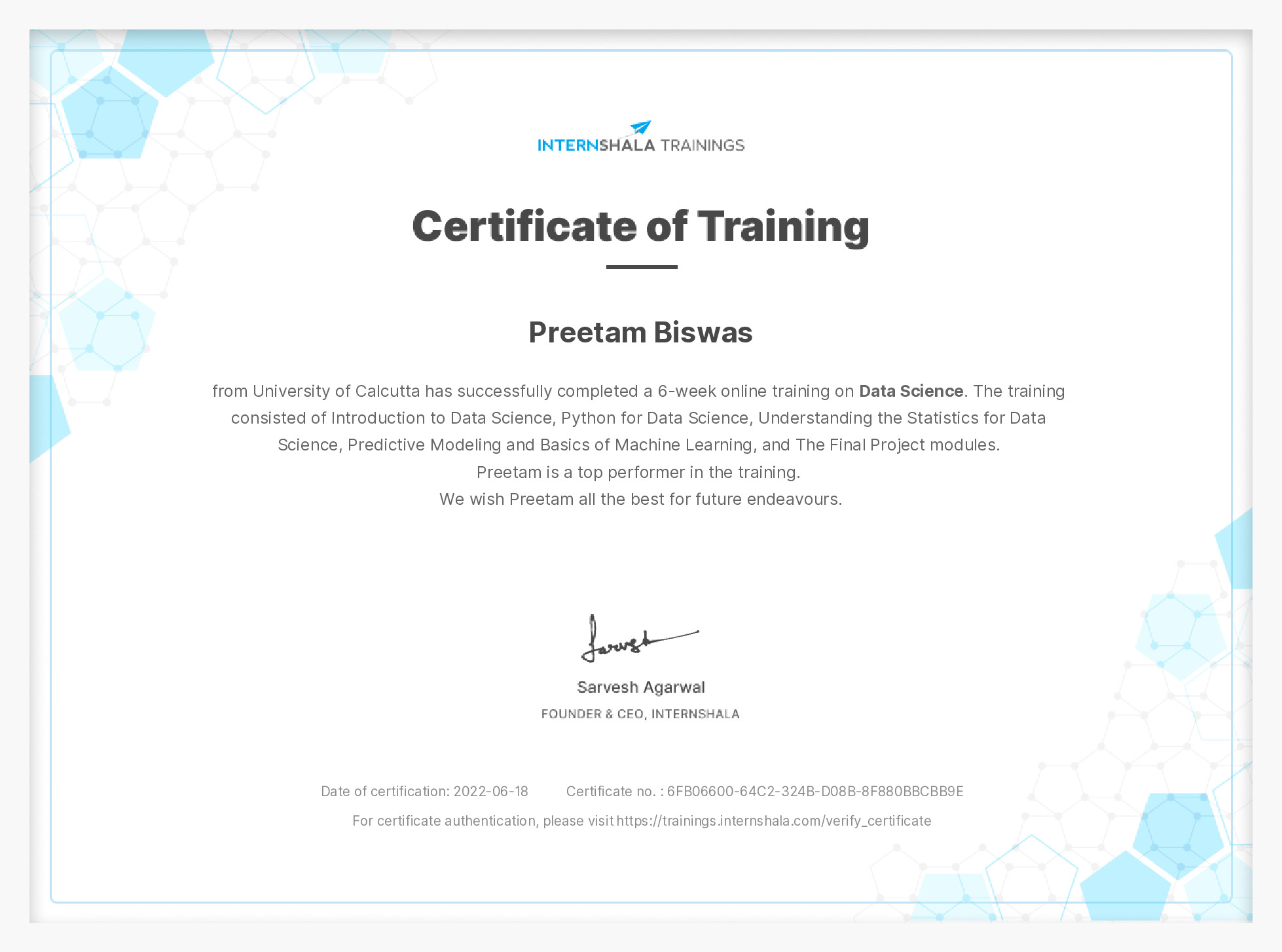 Certificate of completion