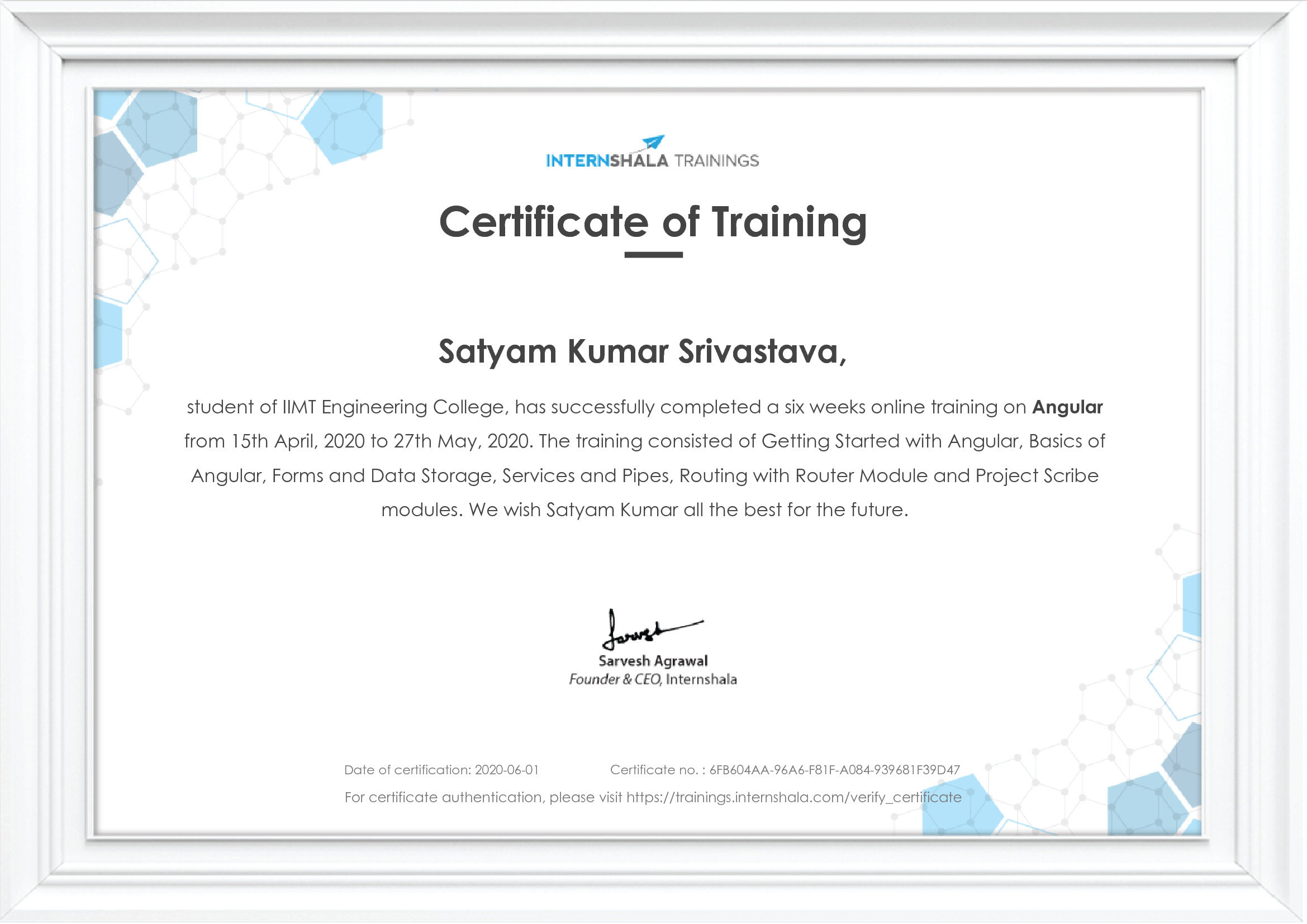 Certificate of completion