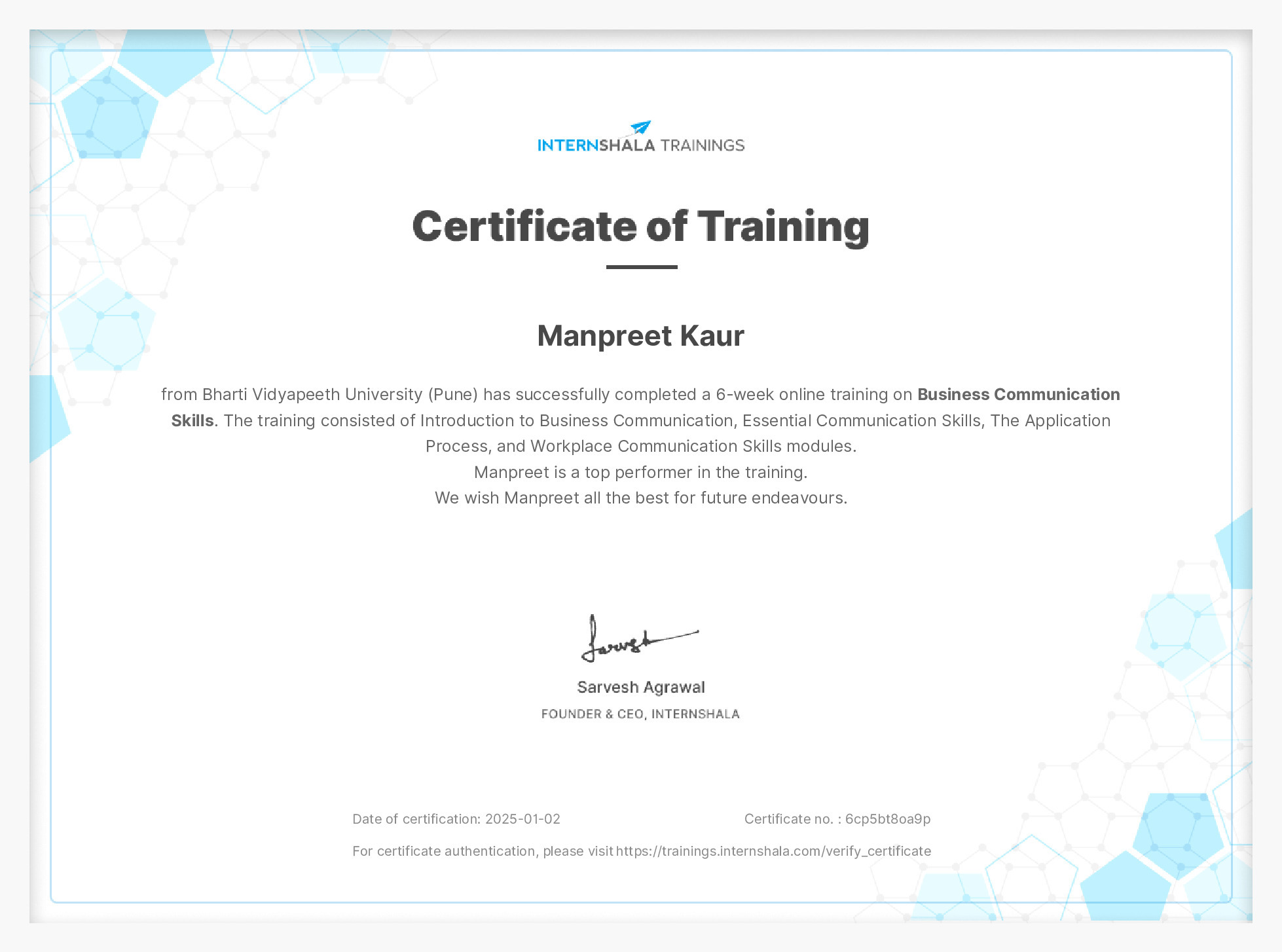 Certificate of completion