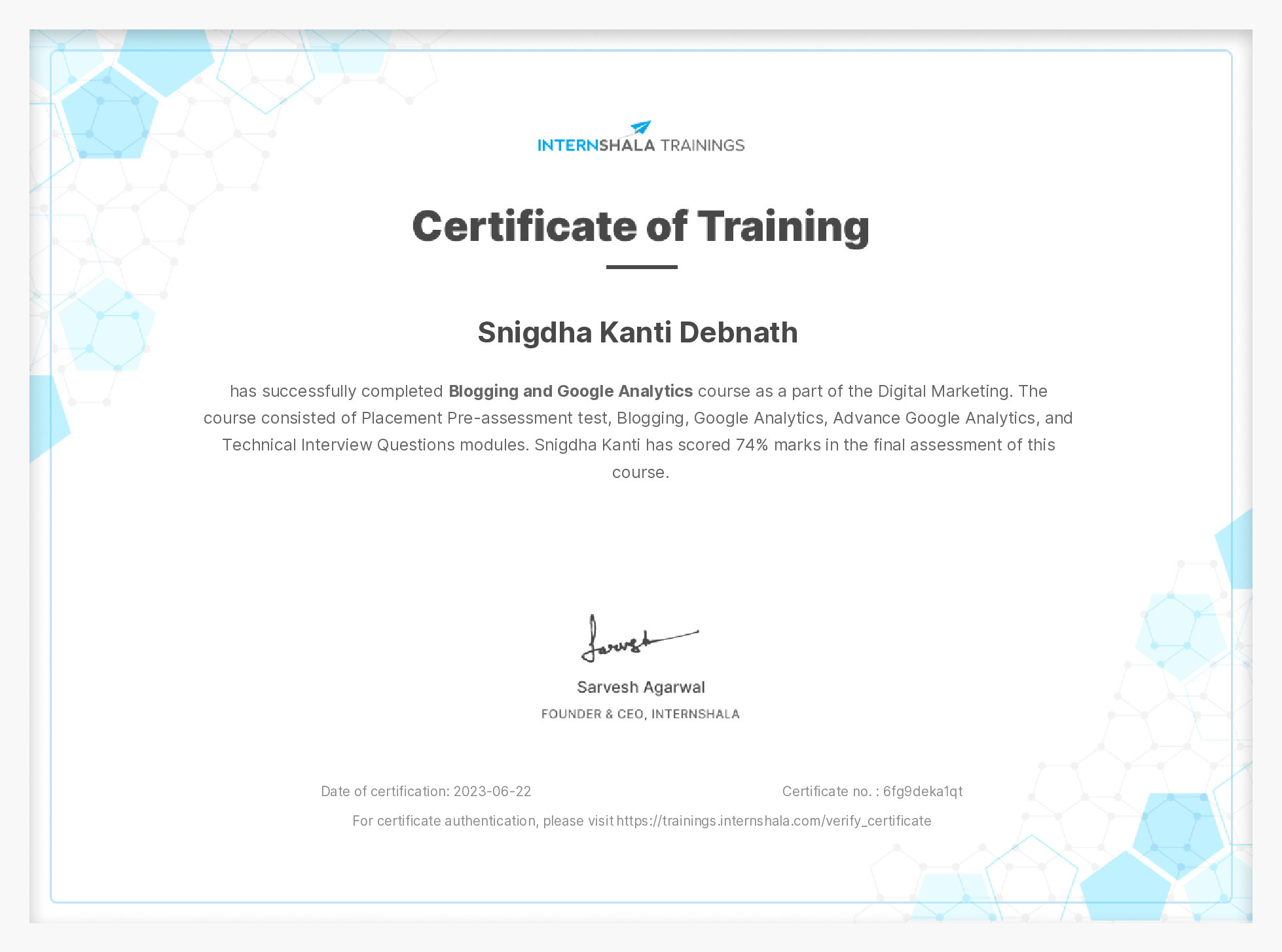 Certificate of completion