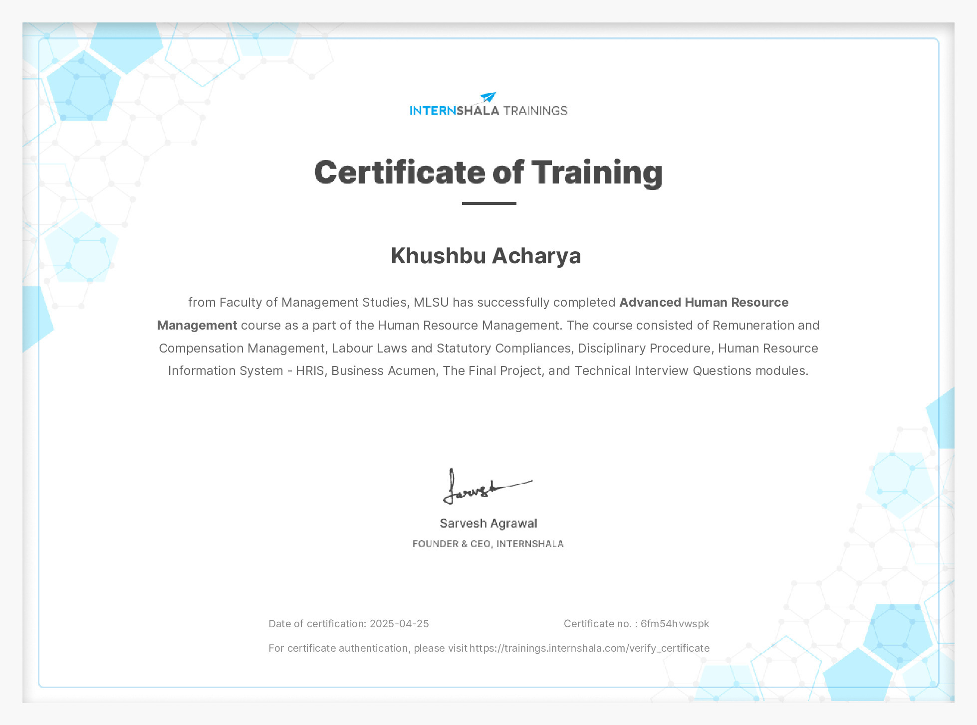 Certificate of completion