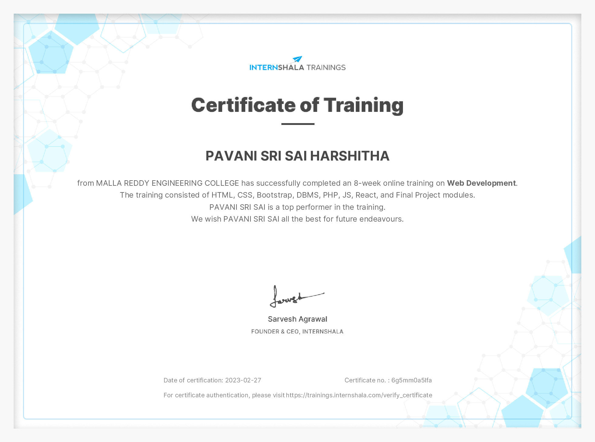 Certificate of completion