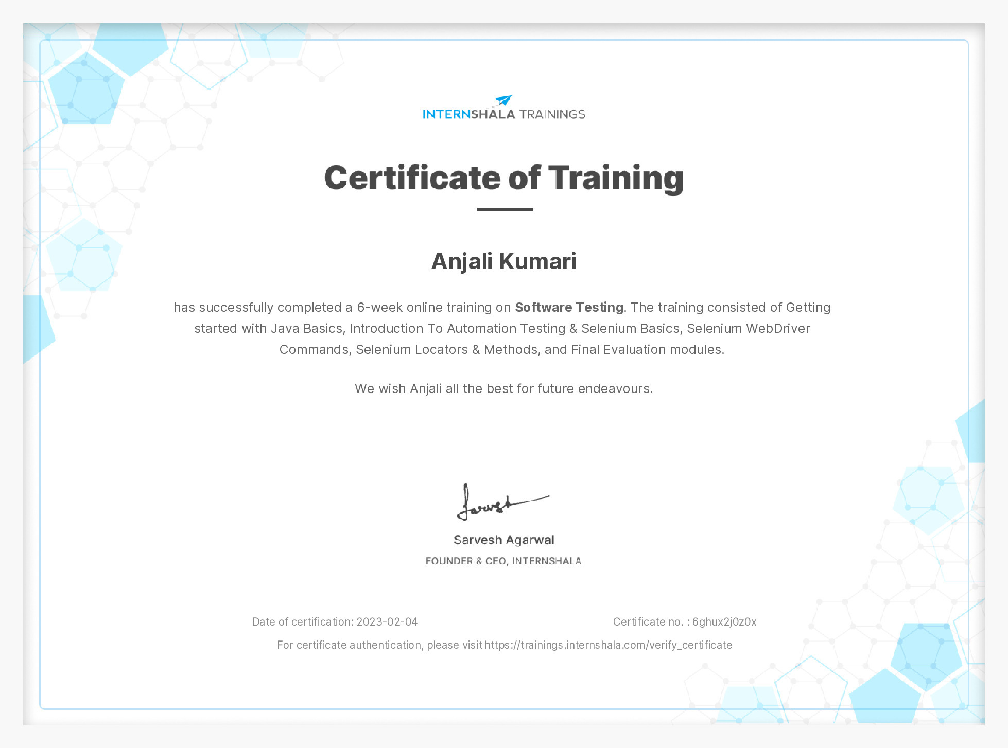 Certificate of completion