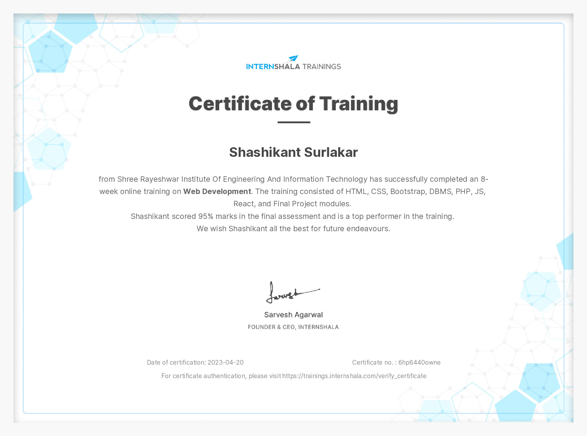 Certificate of completion