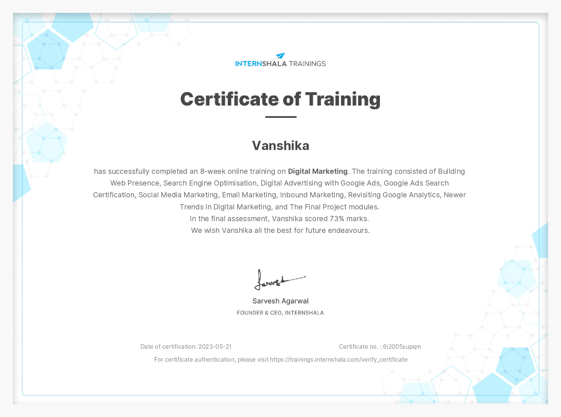 Certificate of completion