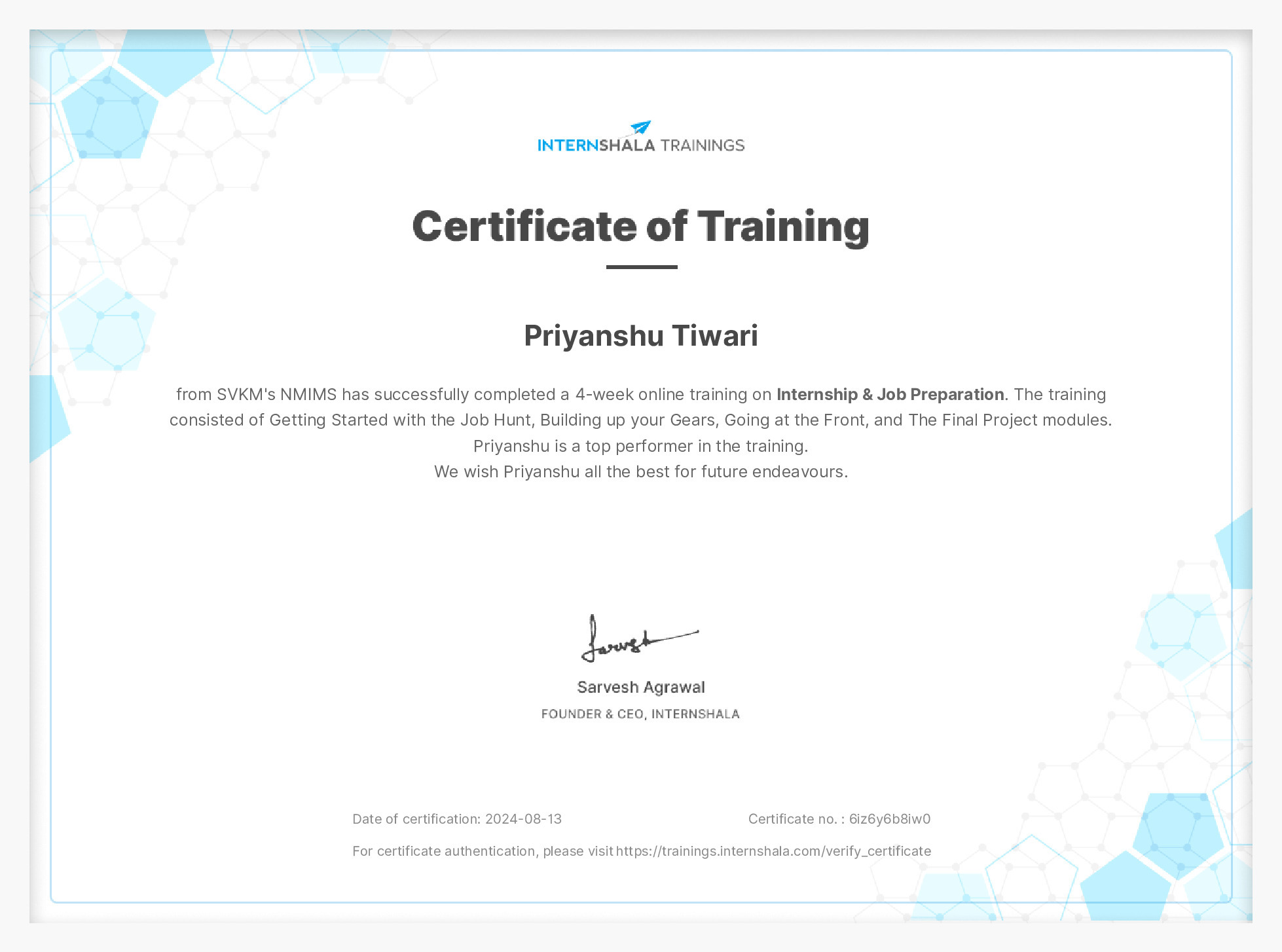 Certificate of completion