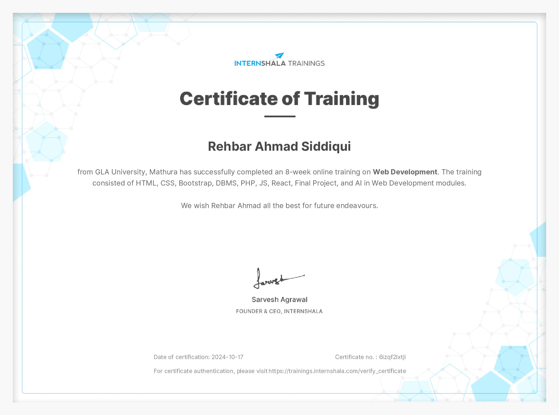 Certificate of completion