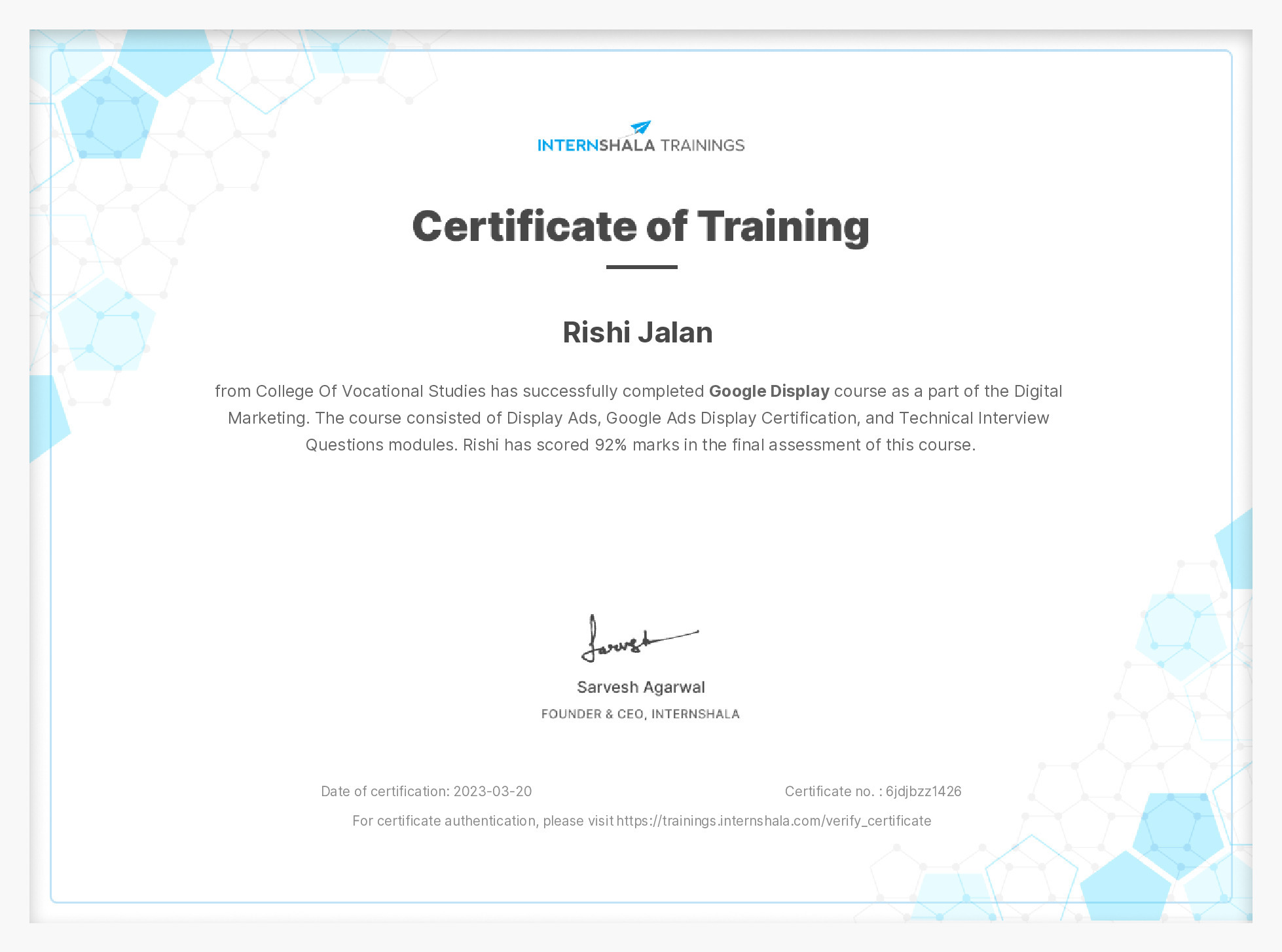 Certificate of completion