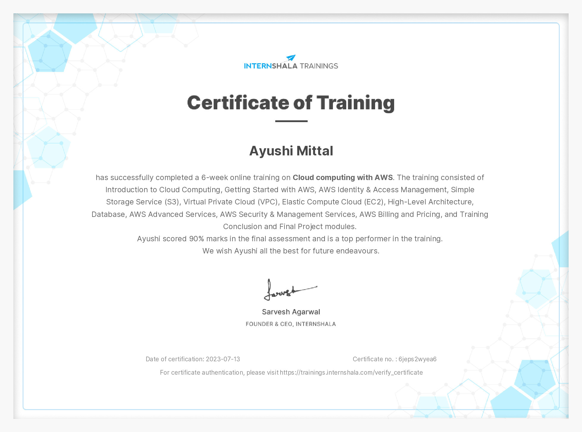 Certificate of completion
