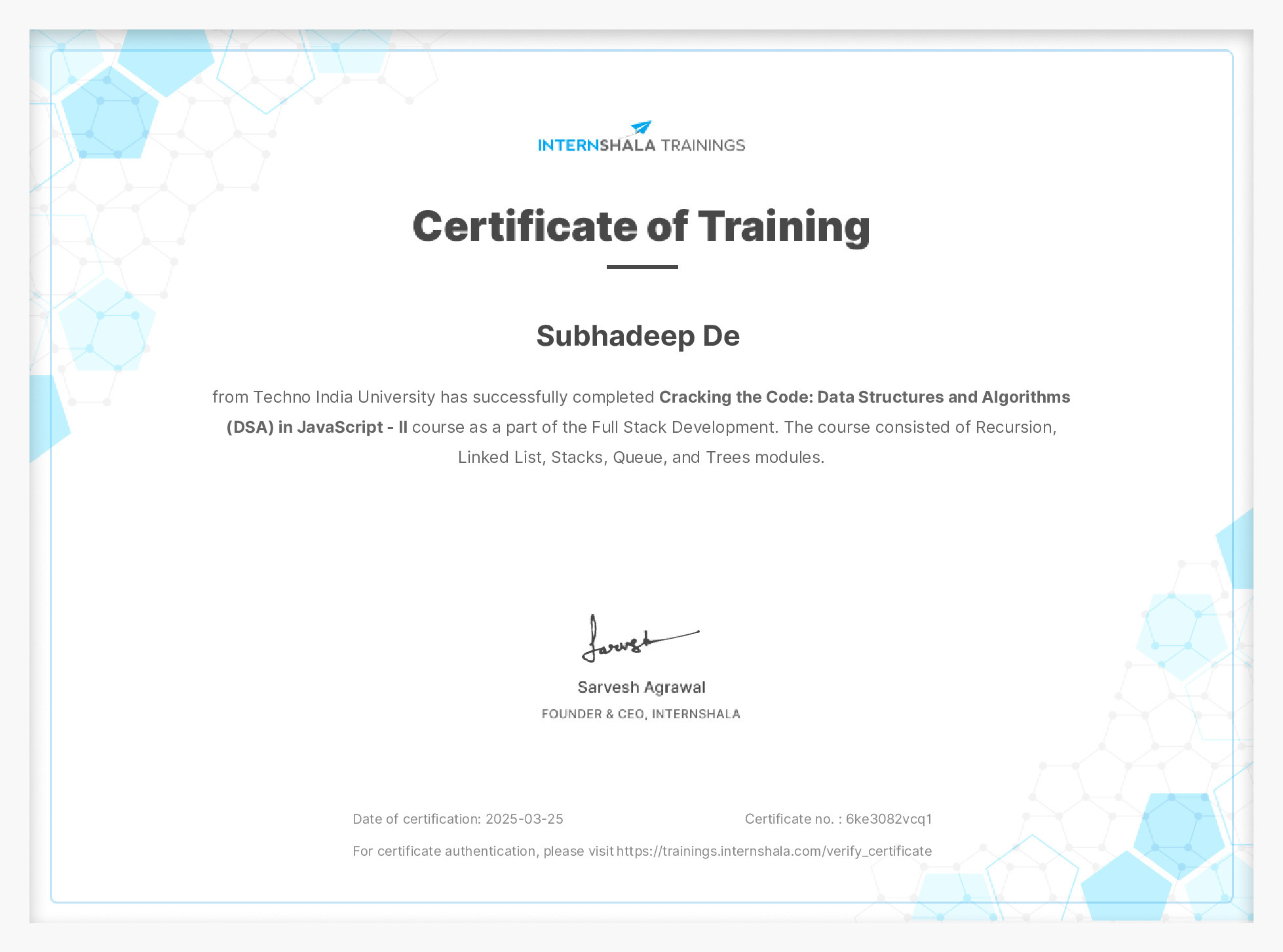 Certificate of completion