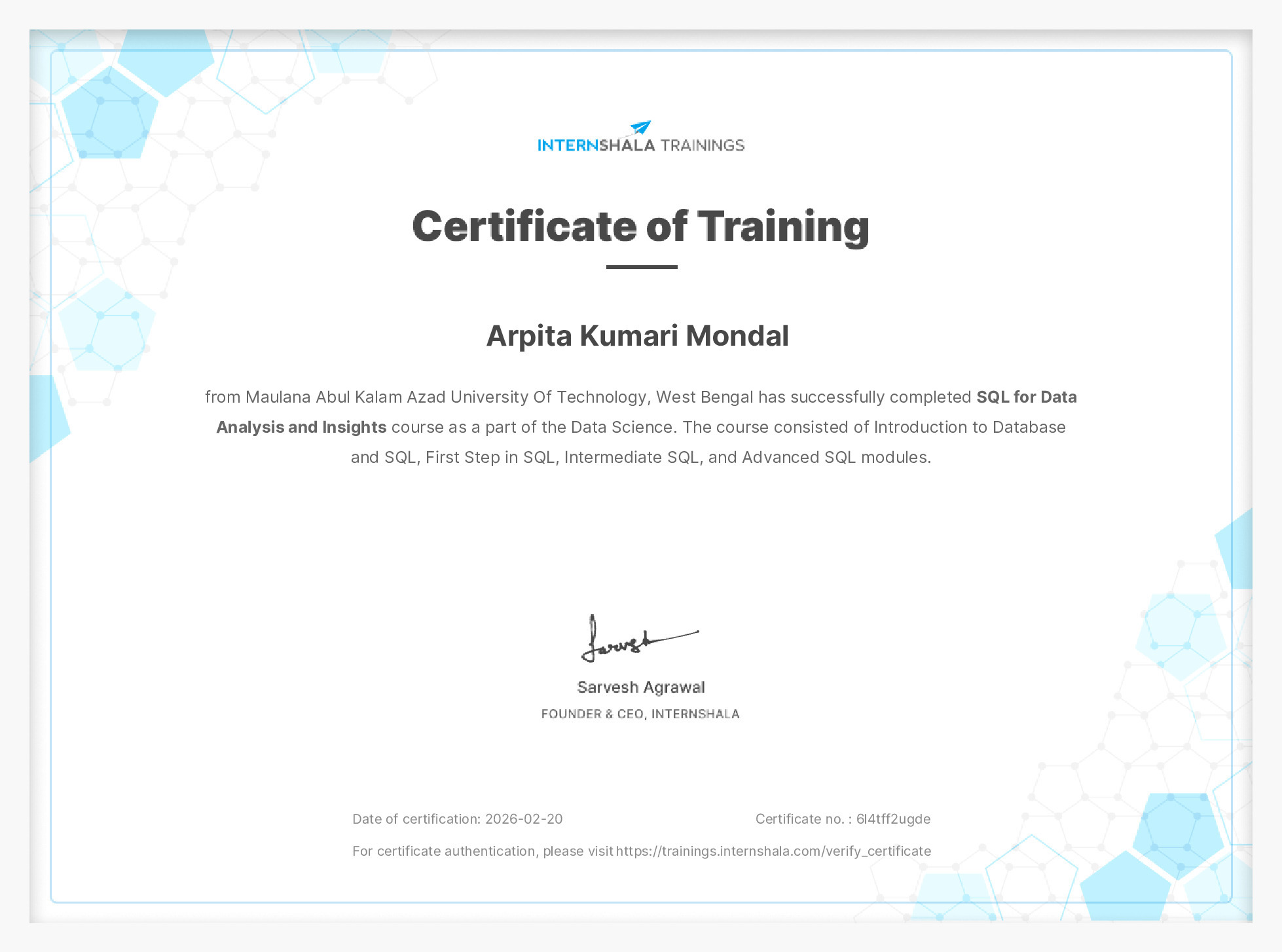 Certificate of completion
