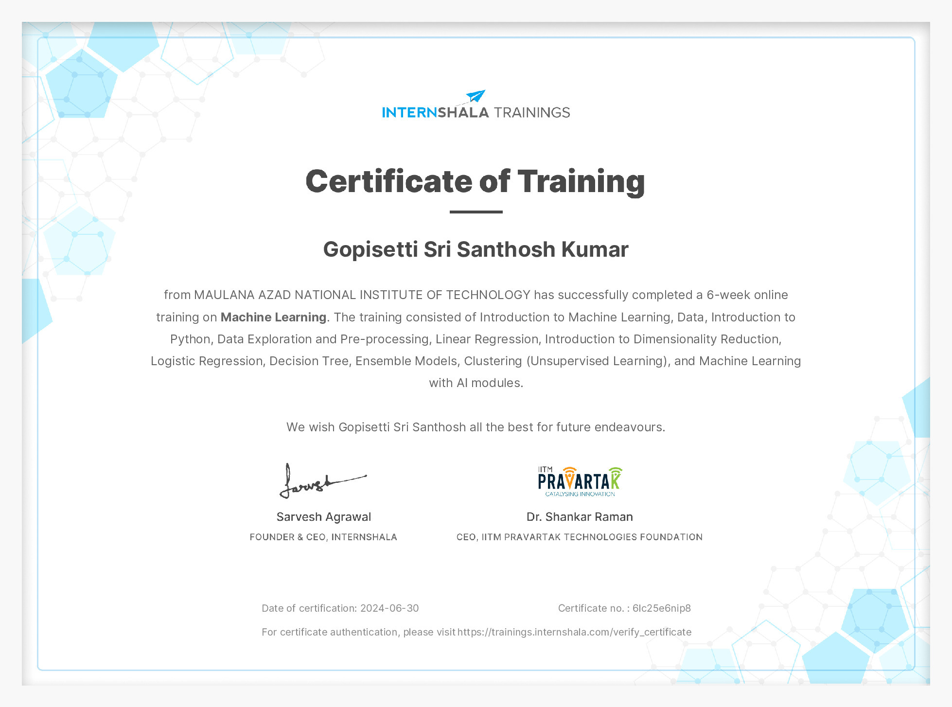 Certificate of completion