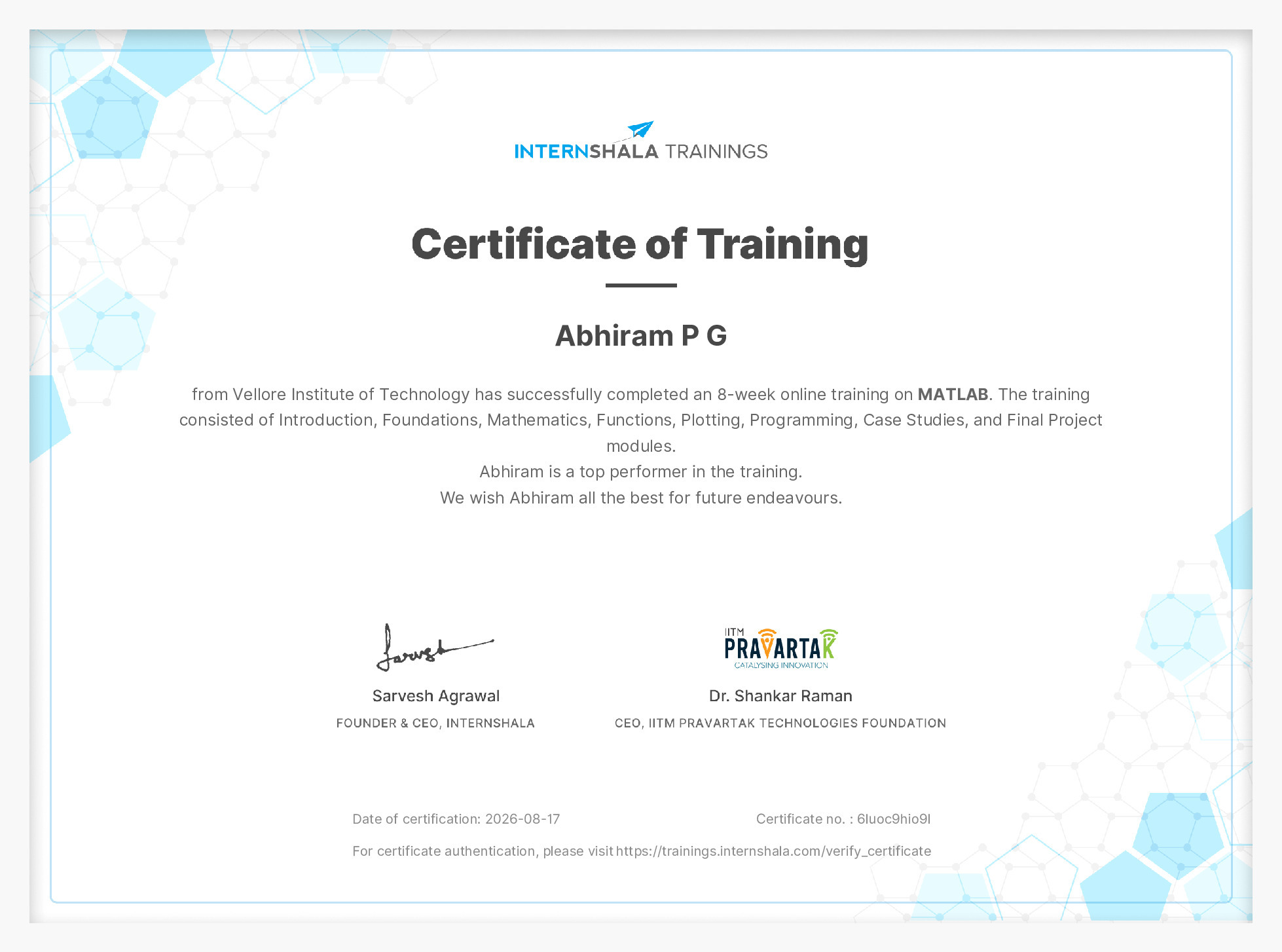 Certificate of completion