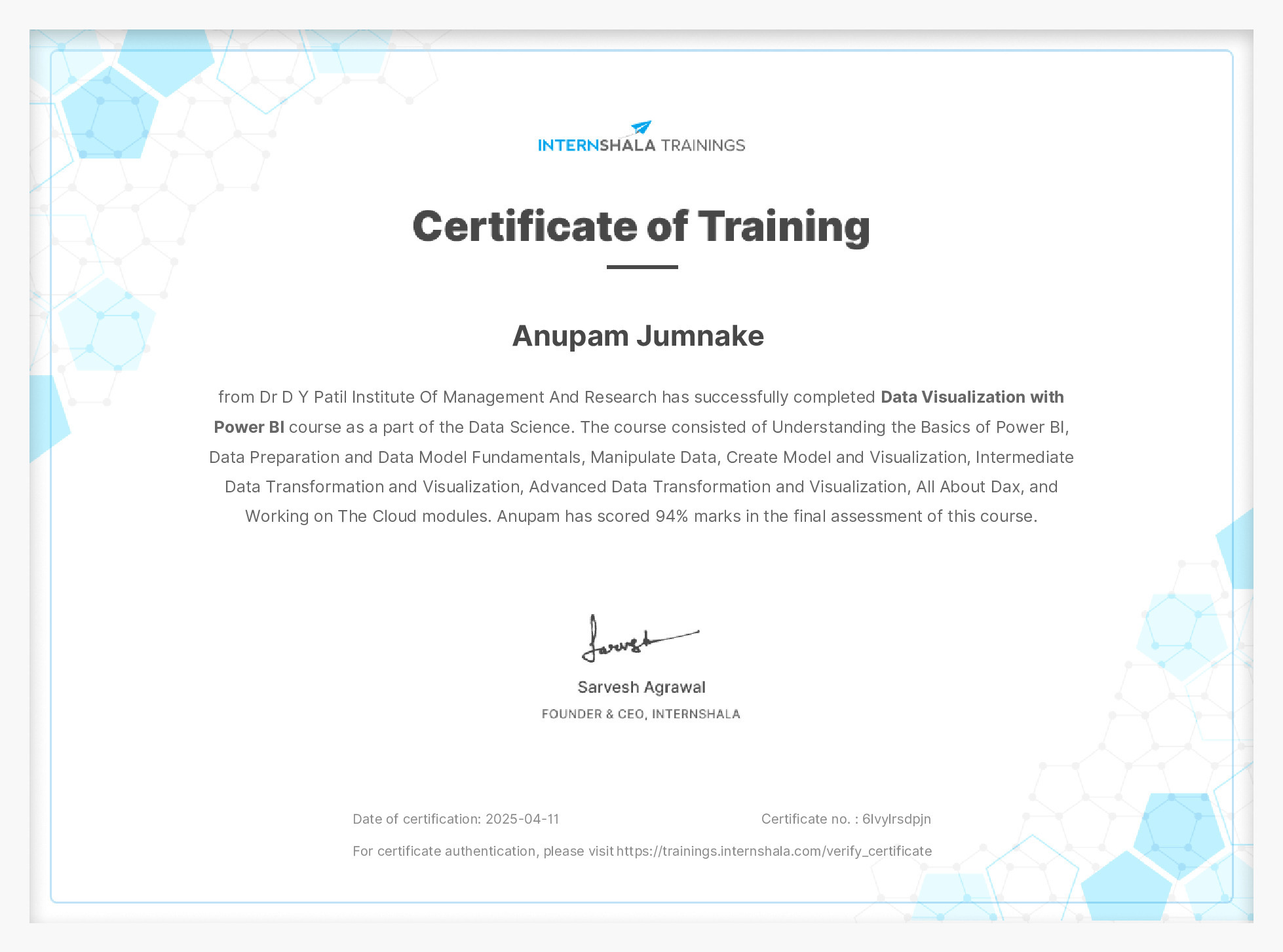 Certificate of completion