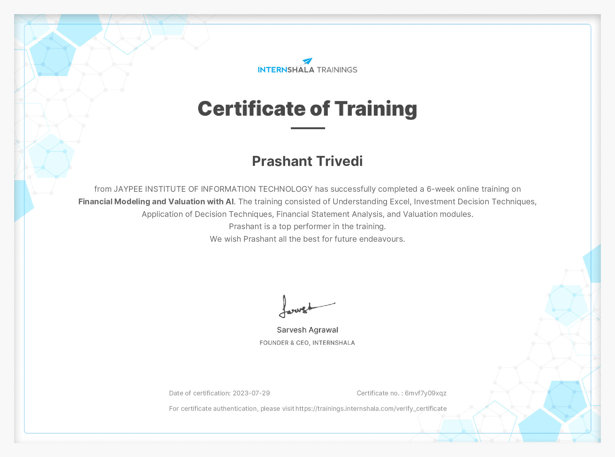Certificate of completion