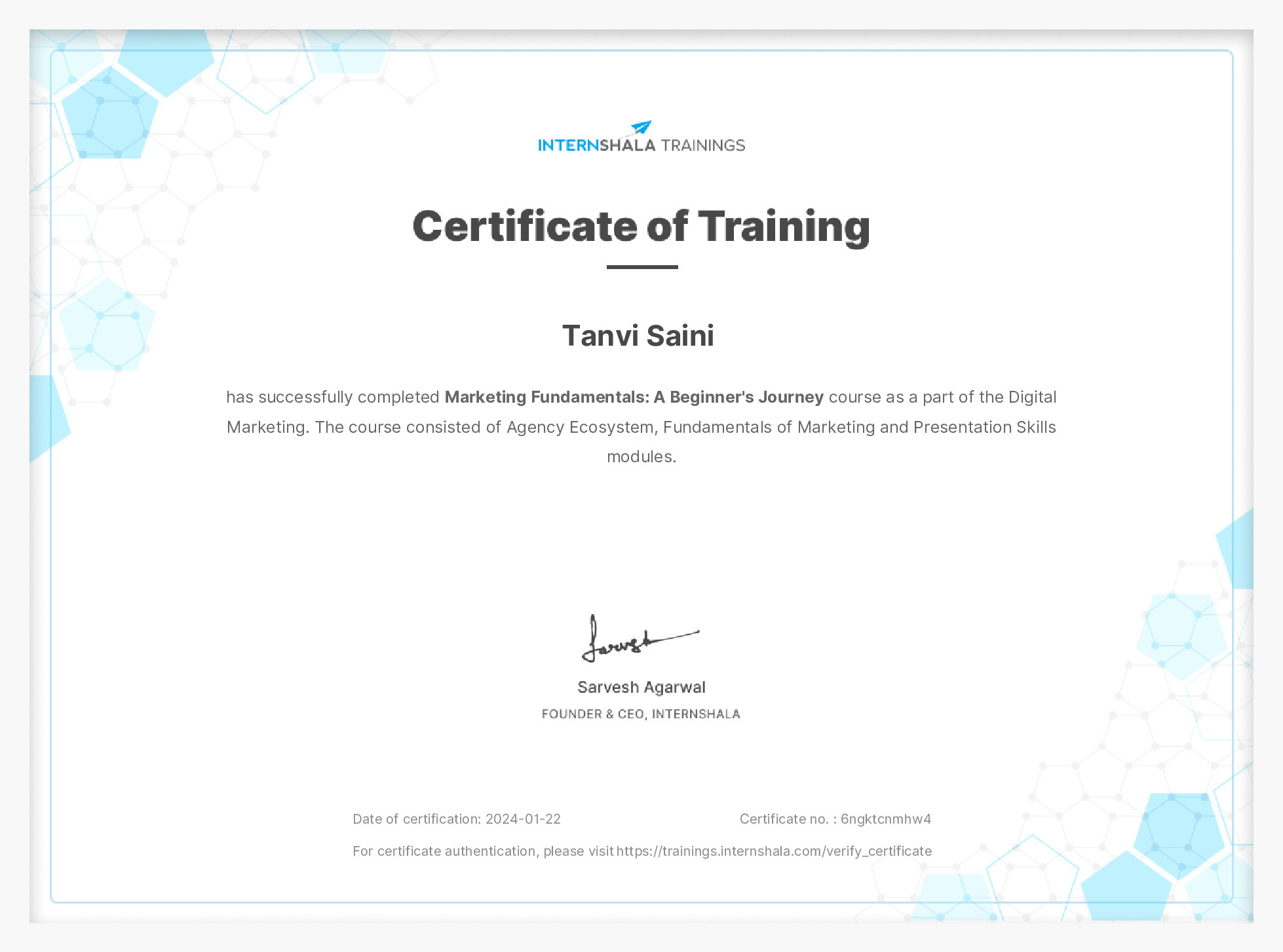 Certificate of completion