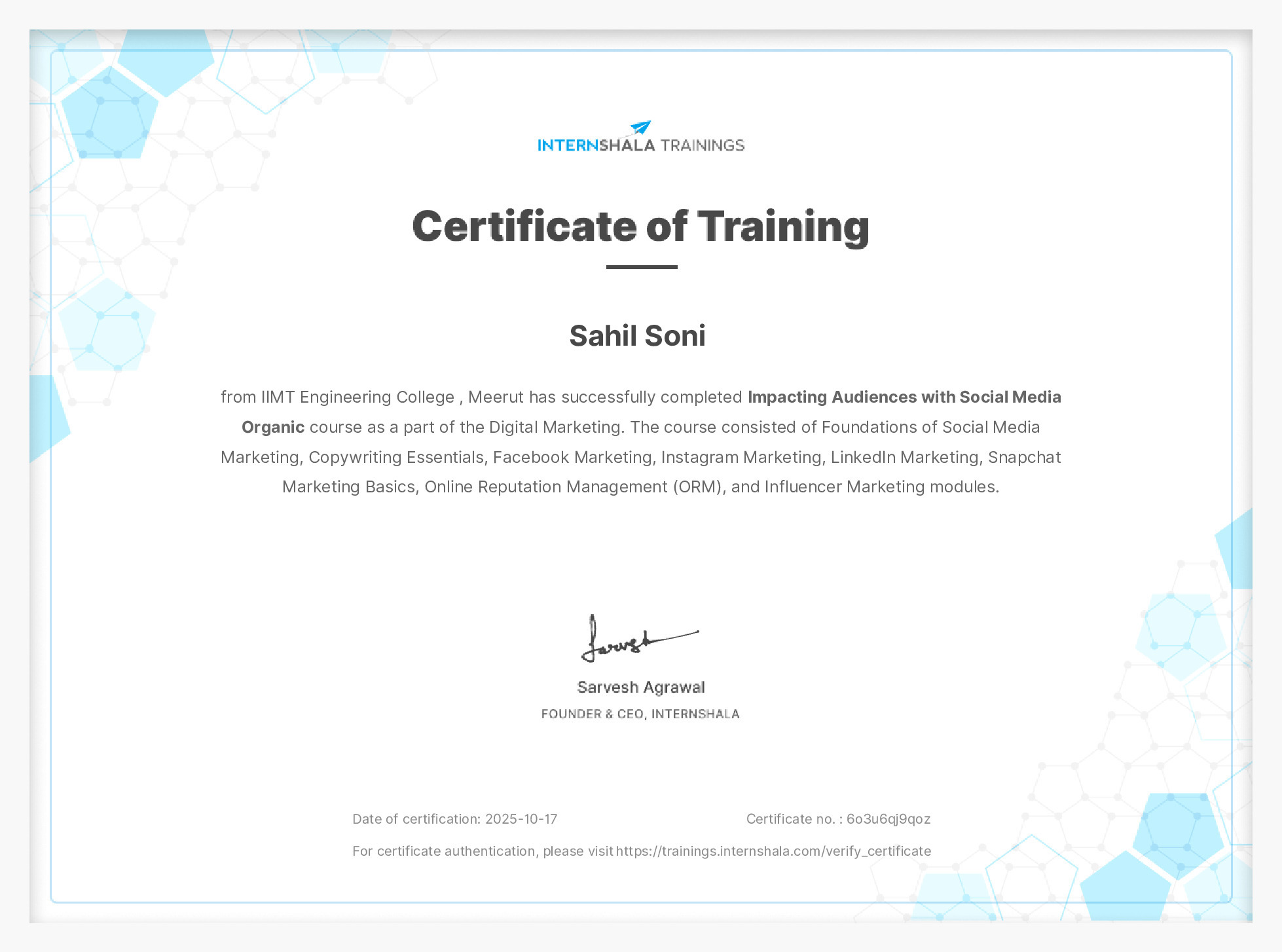 Certificate of completion