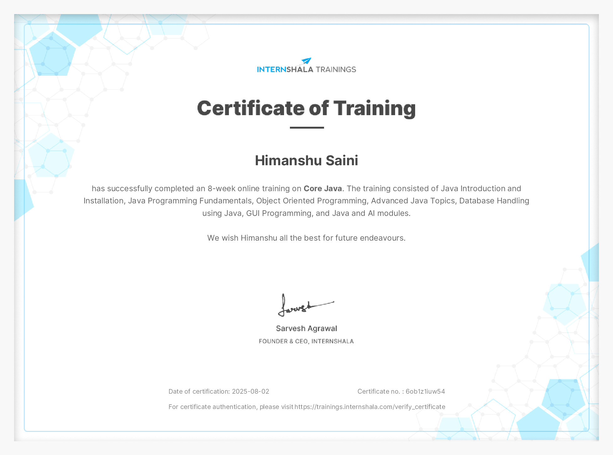 Certificate of completion