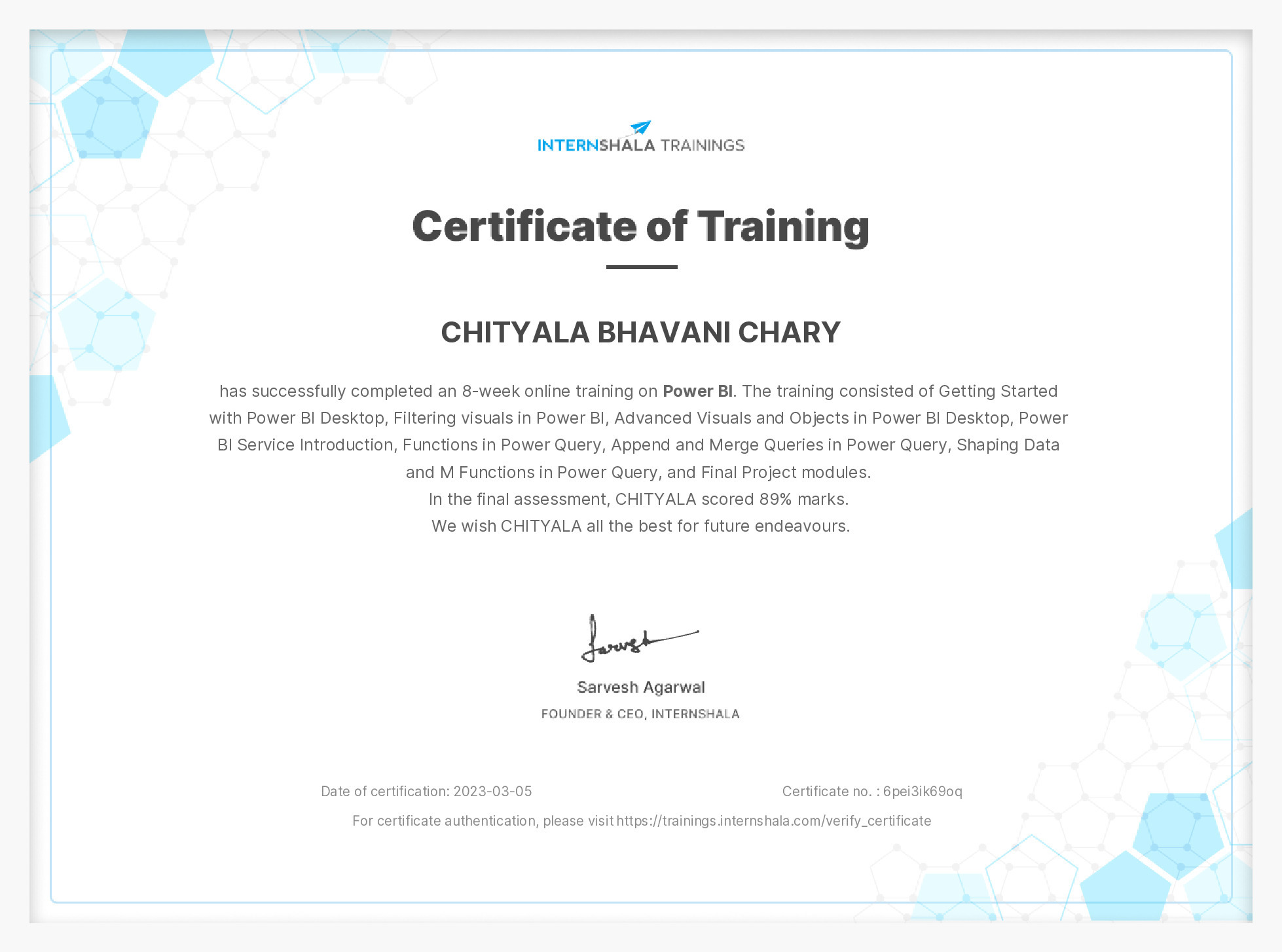 Certificate of completion