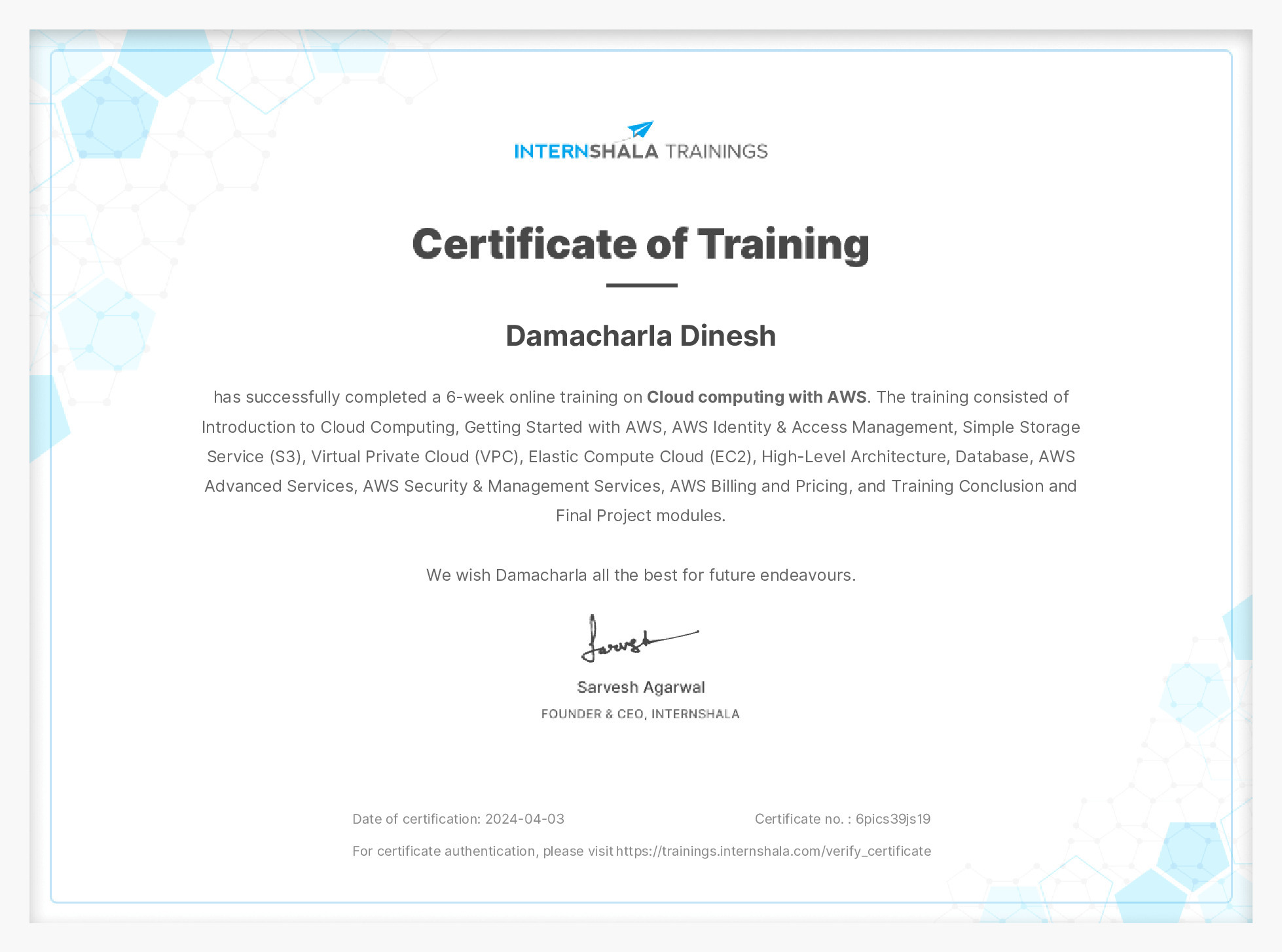 Certificate of completion