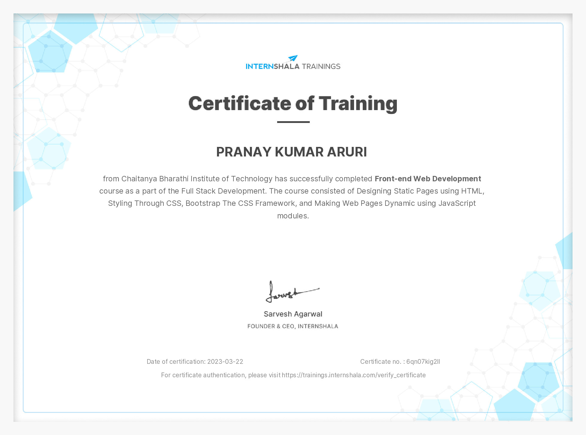 Certificate of completion