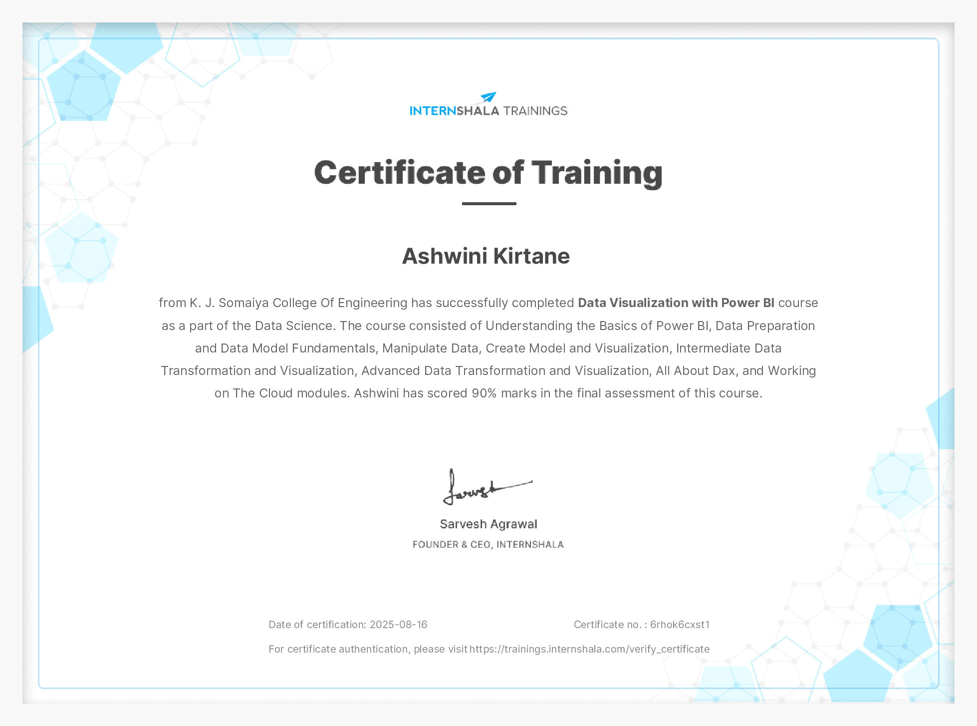 Certificate of completion