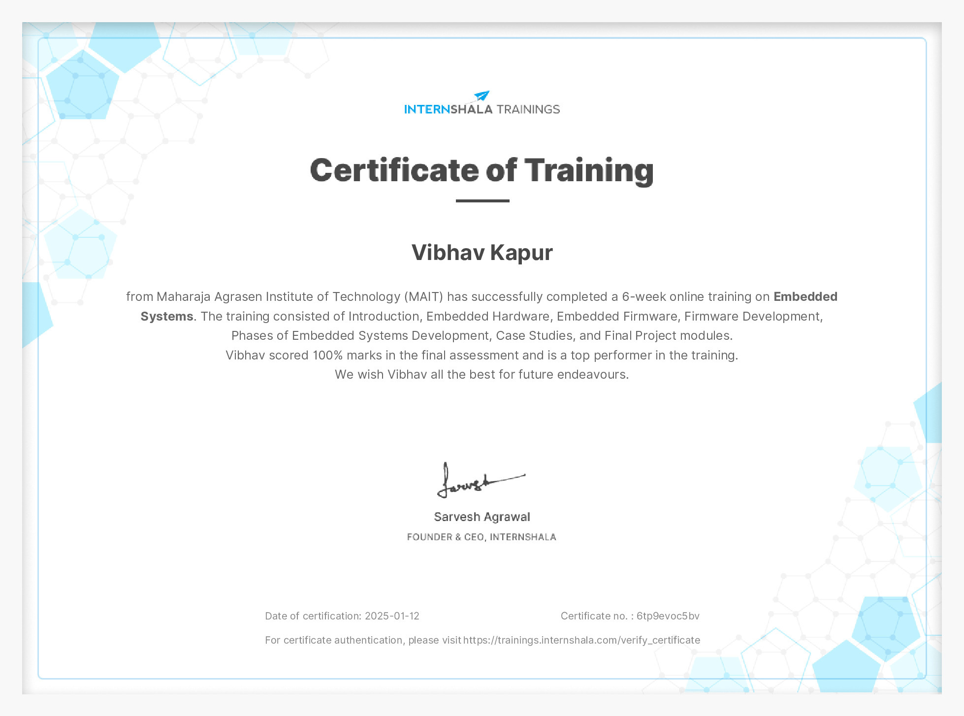 Certificate of completion