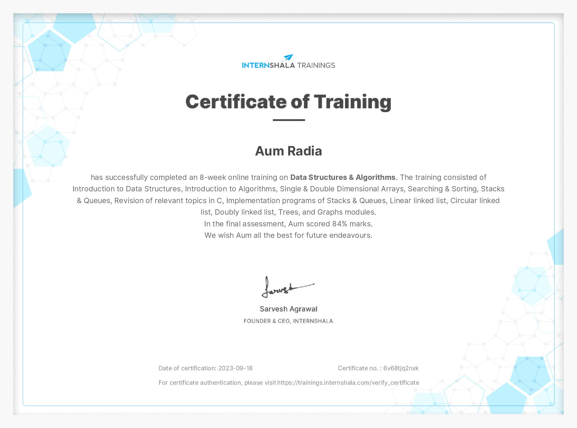 Certificate of completion