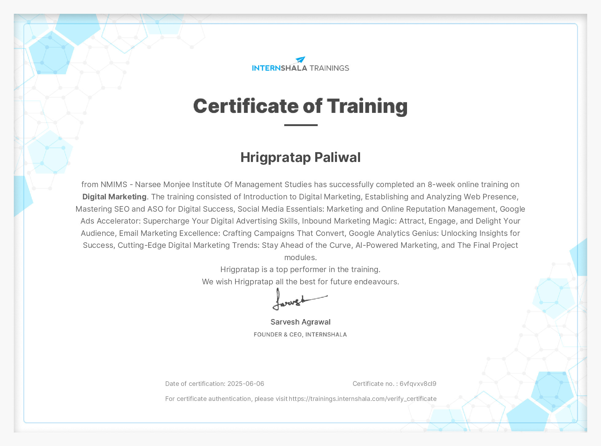 Certificate of completion