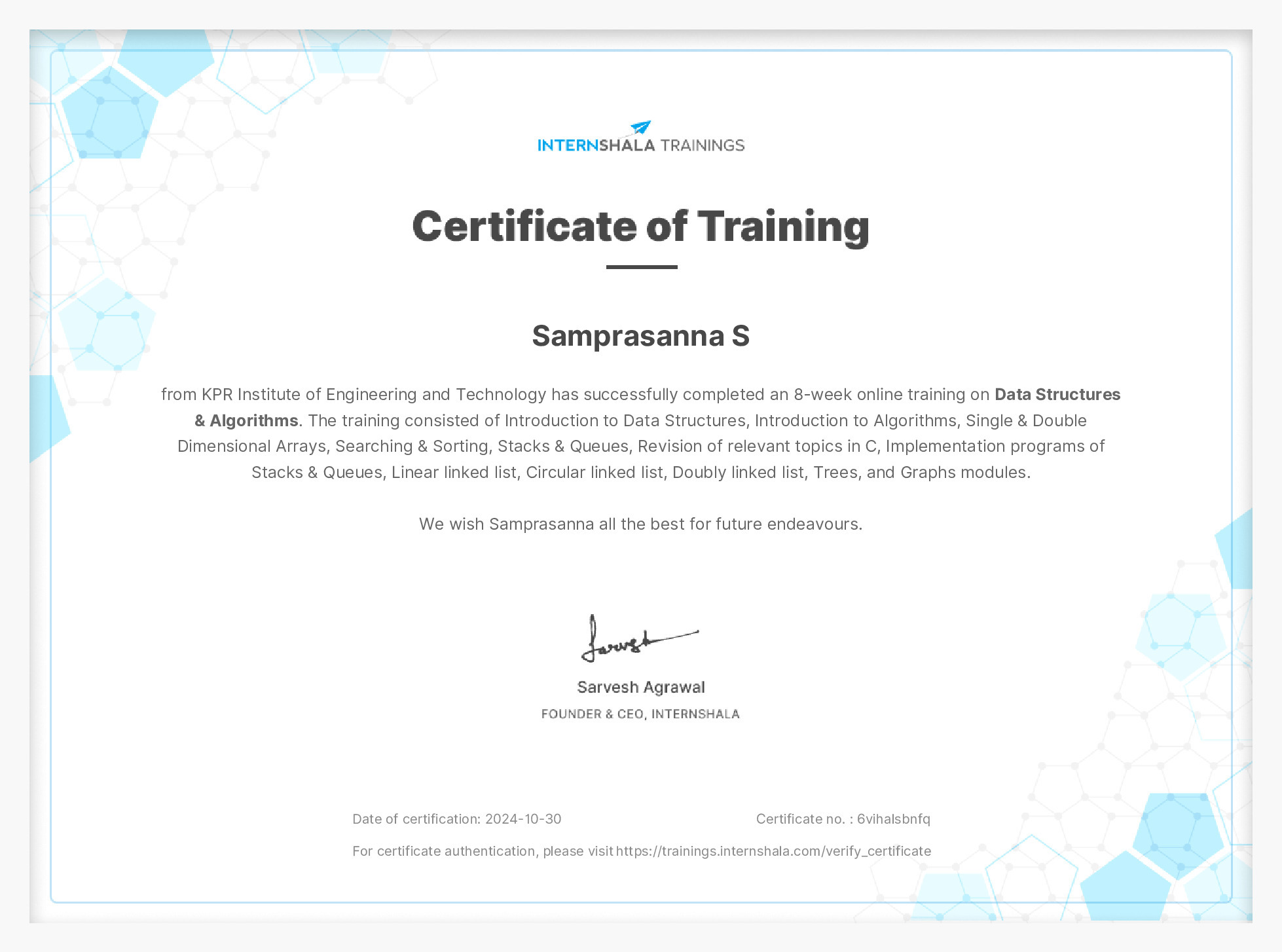 Certificate of completion