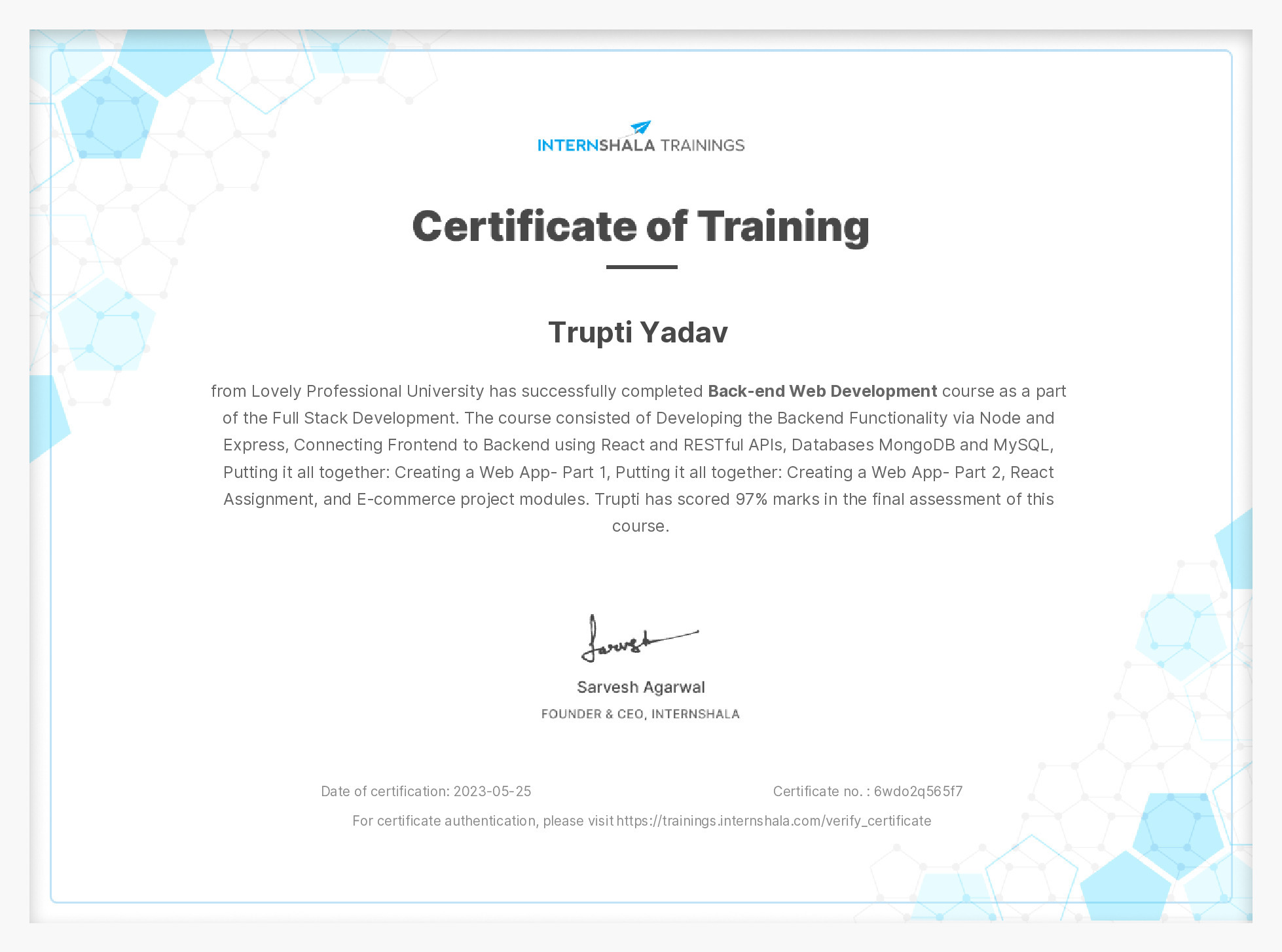 Certificate of completion