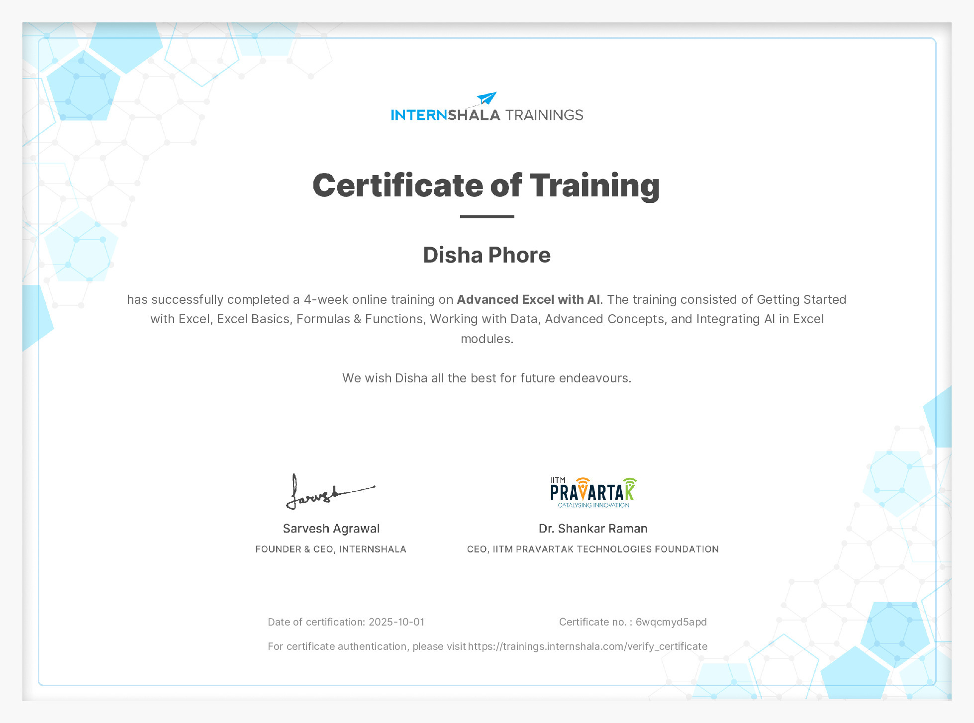 Certificate of completion