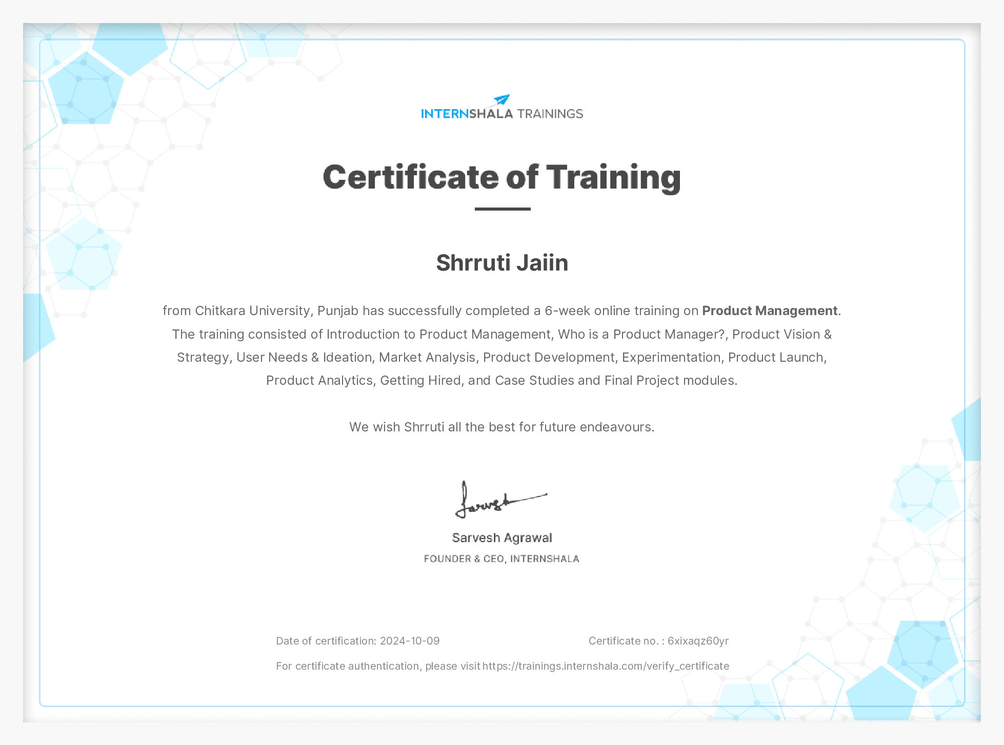 Certificate of completion