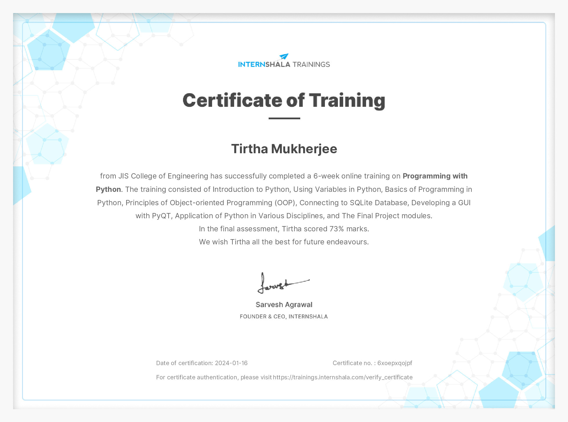 Certificate of completion