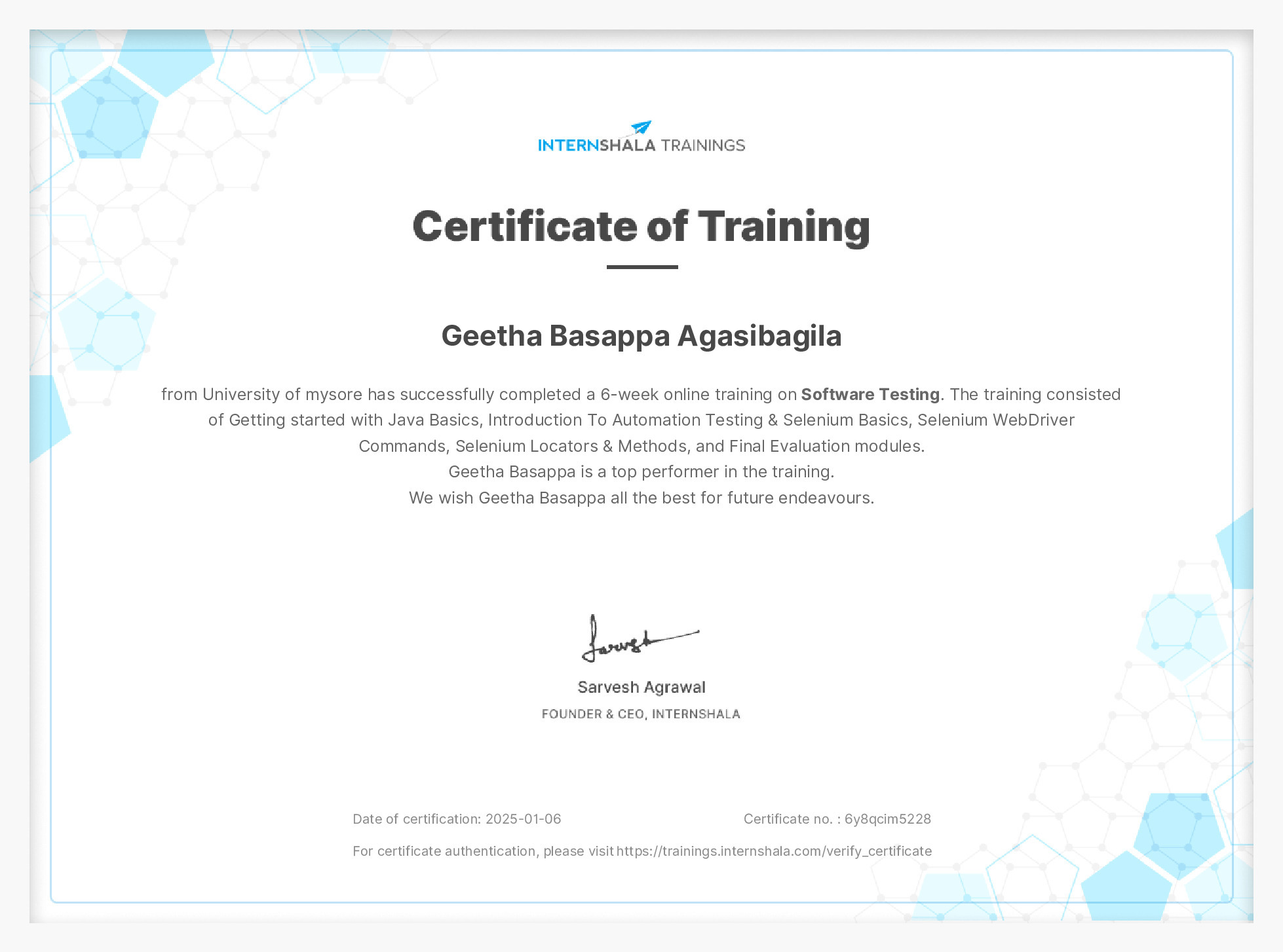 Certificate of completion