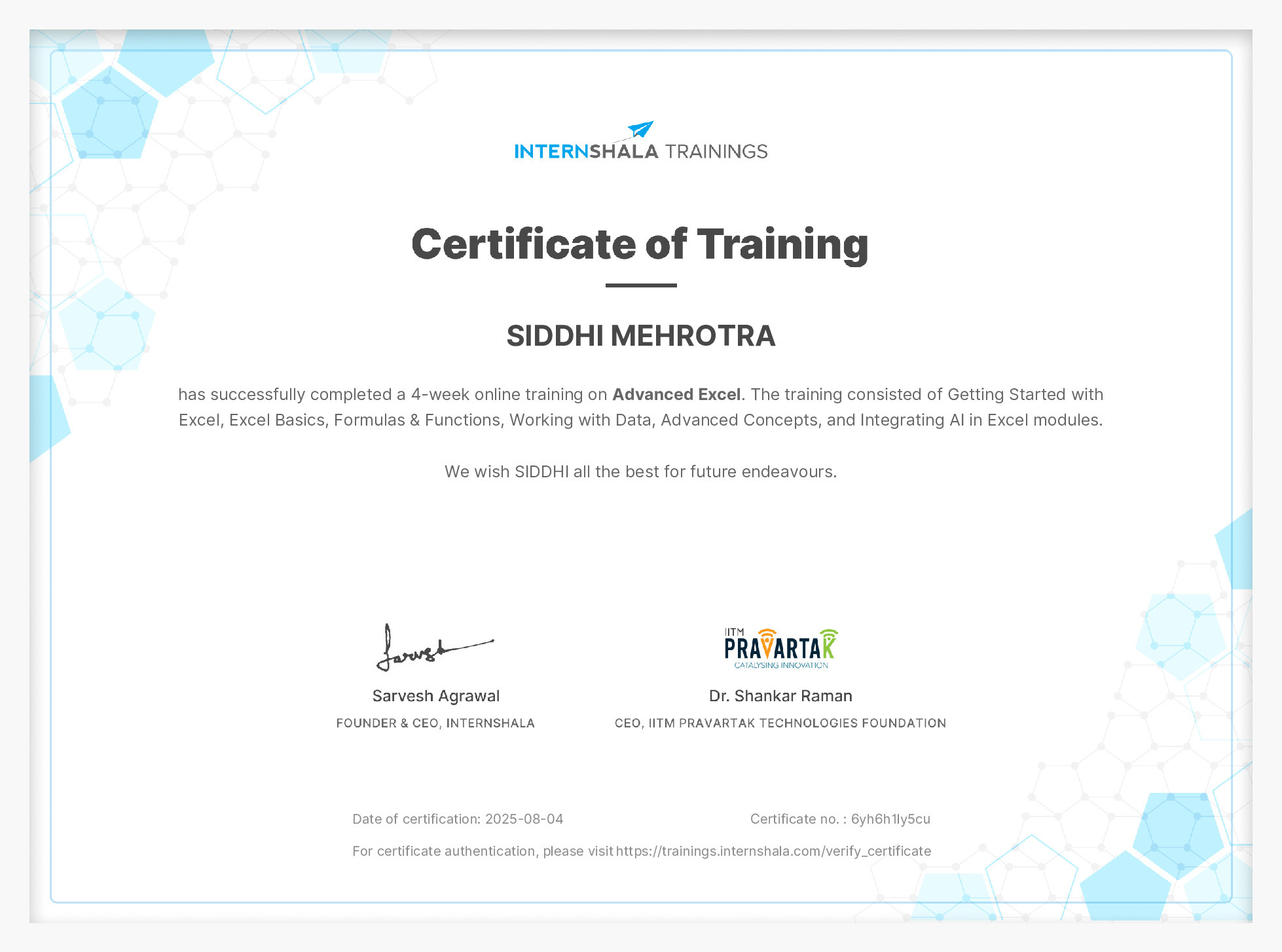 Certificate of completion