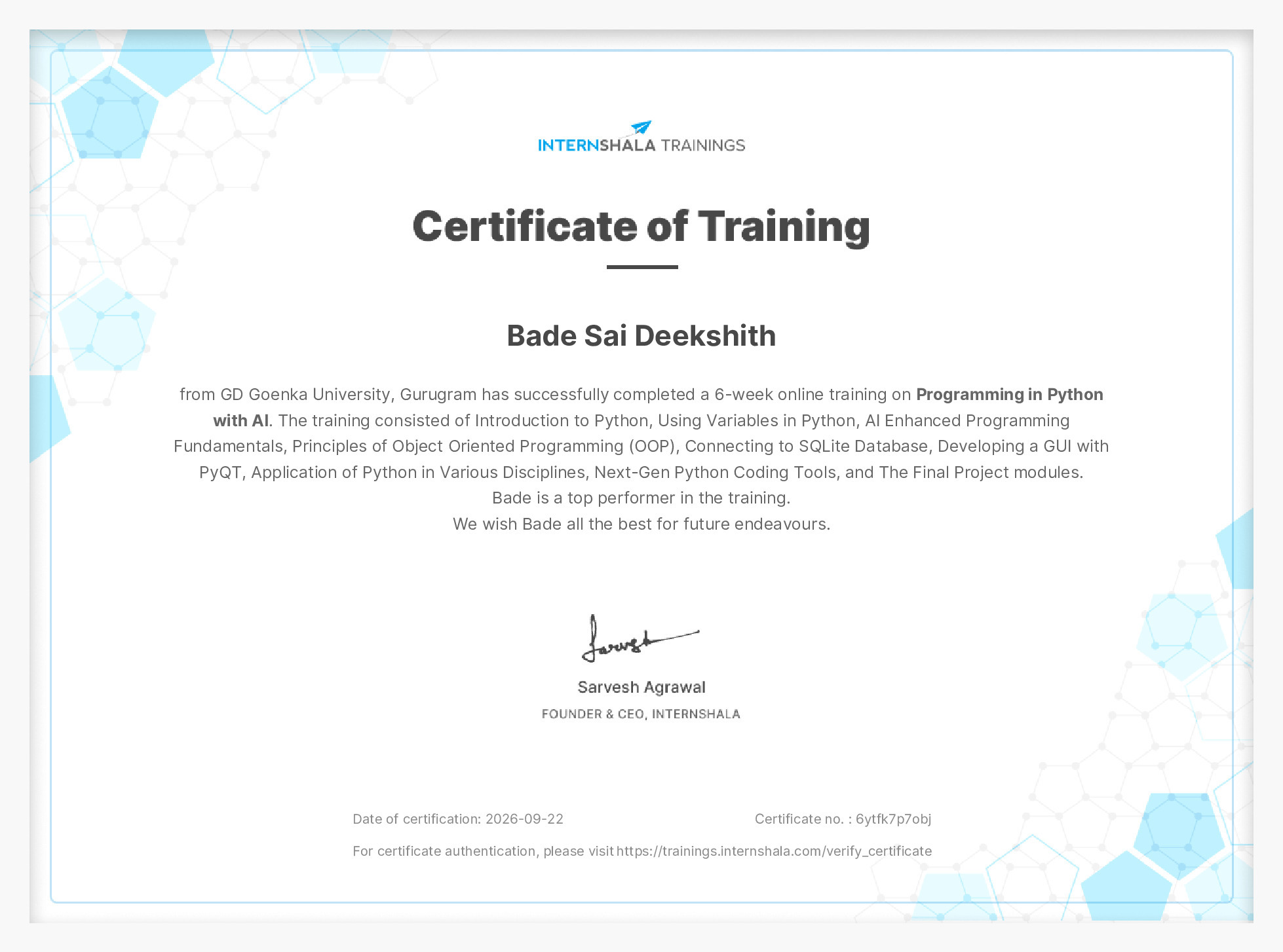 Certificate of completion