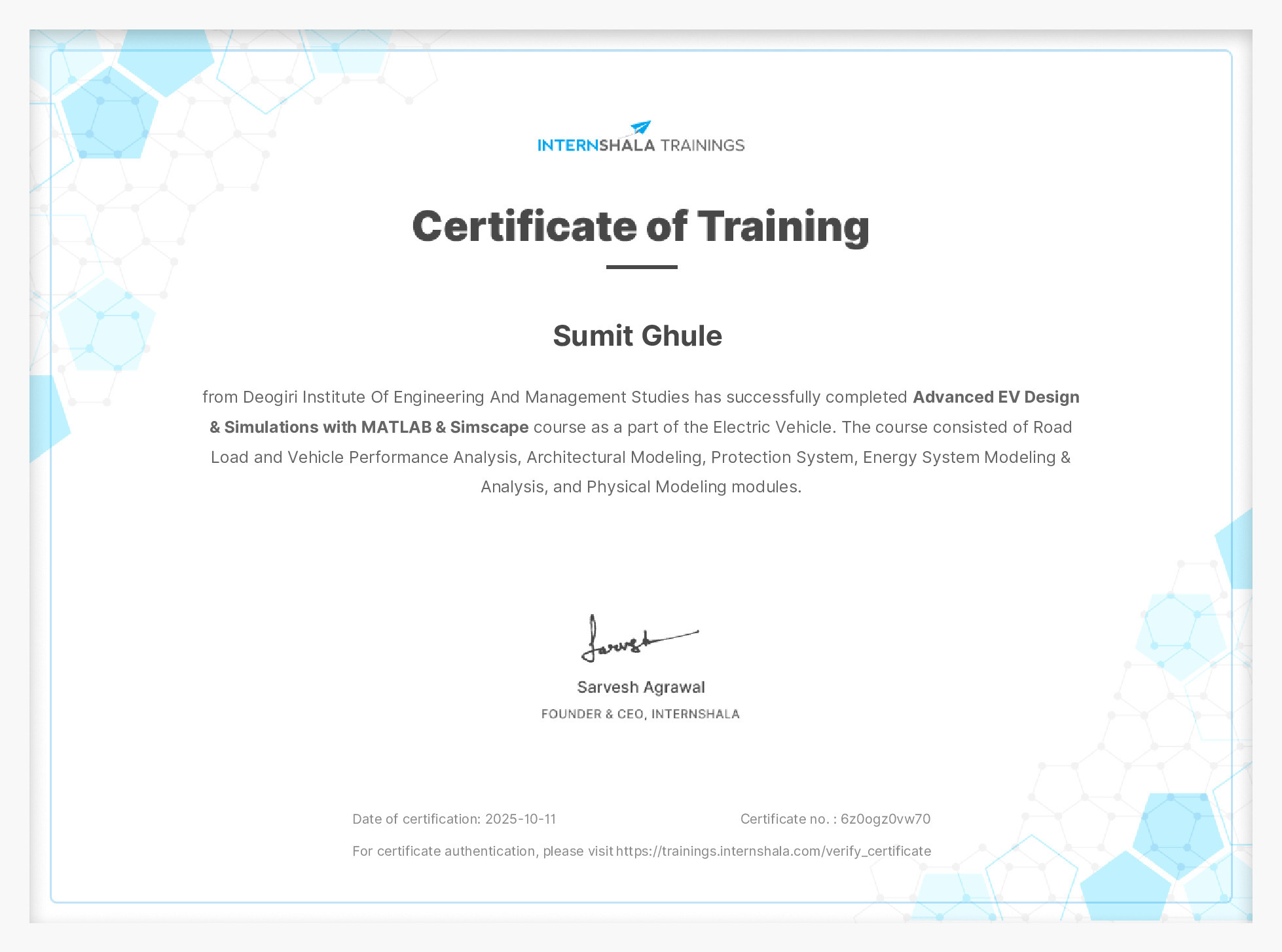 Certificate of completion